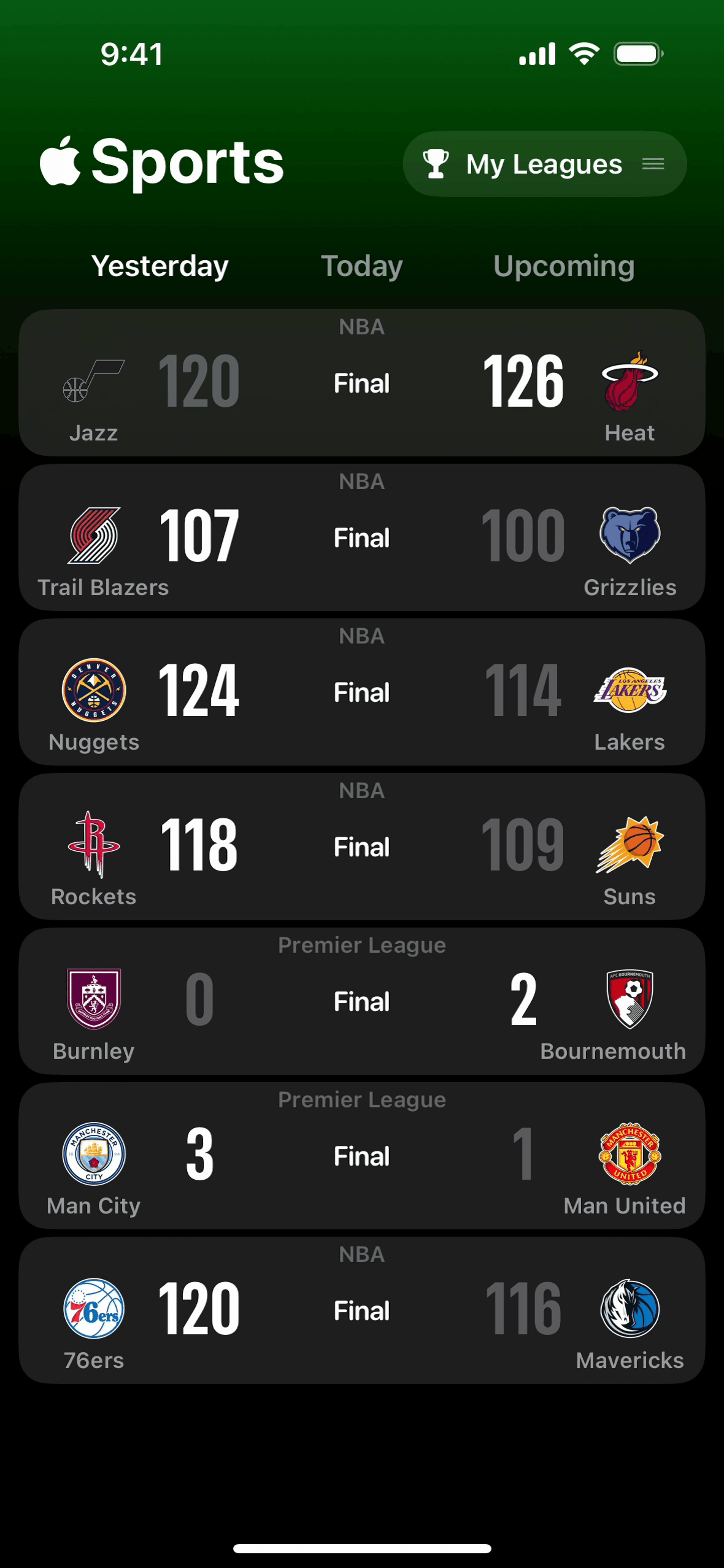 Apple Sports iOS Sports interface screenshot 23