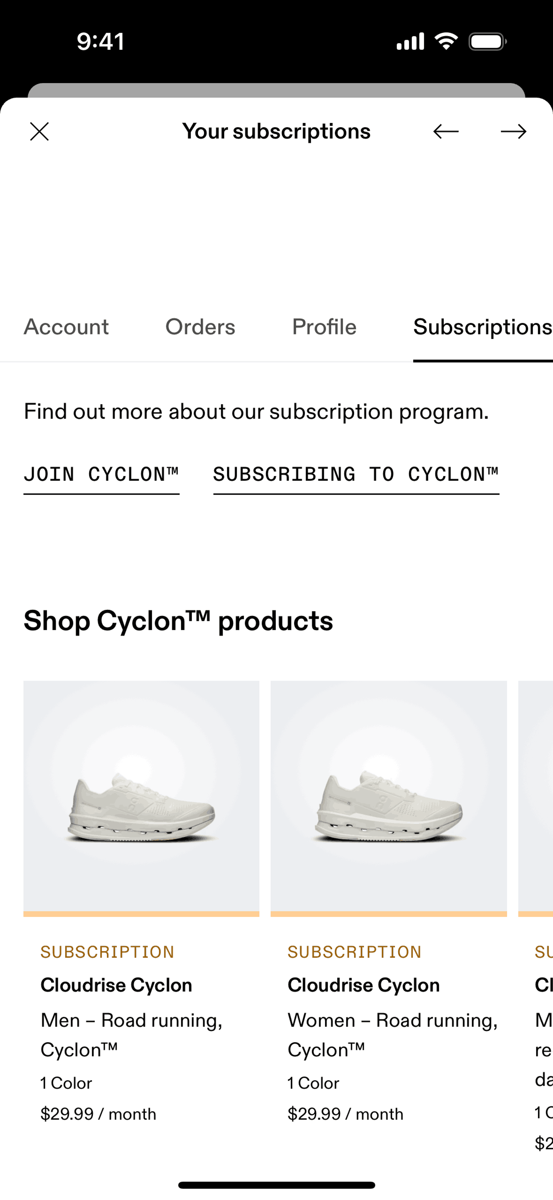 Subscriptions on On (ios) screen 2