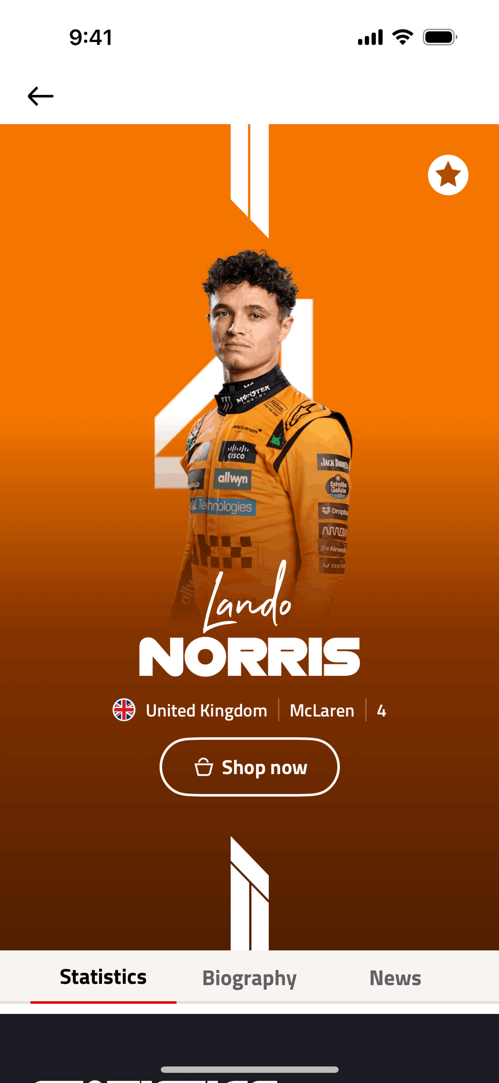 Formula 1® iOS Sports interface screenshot 13