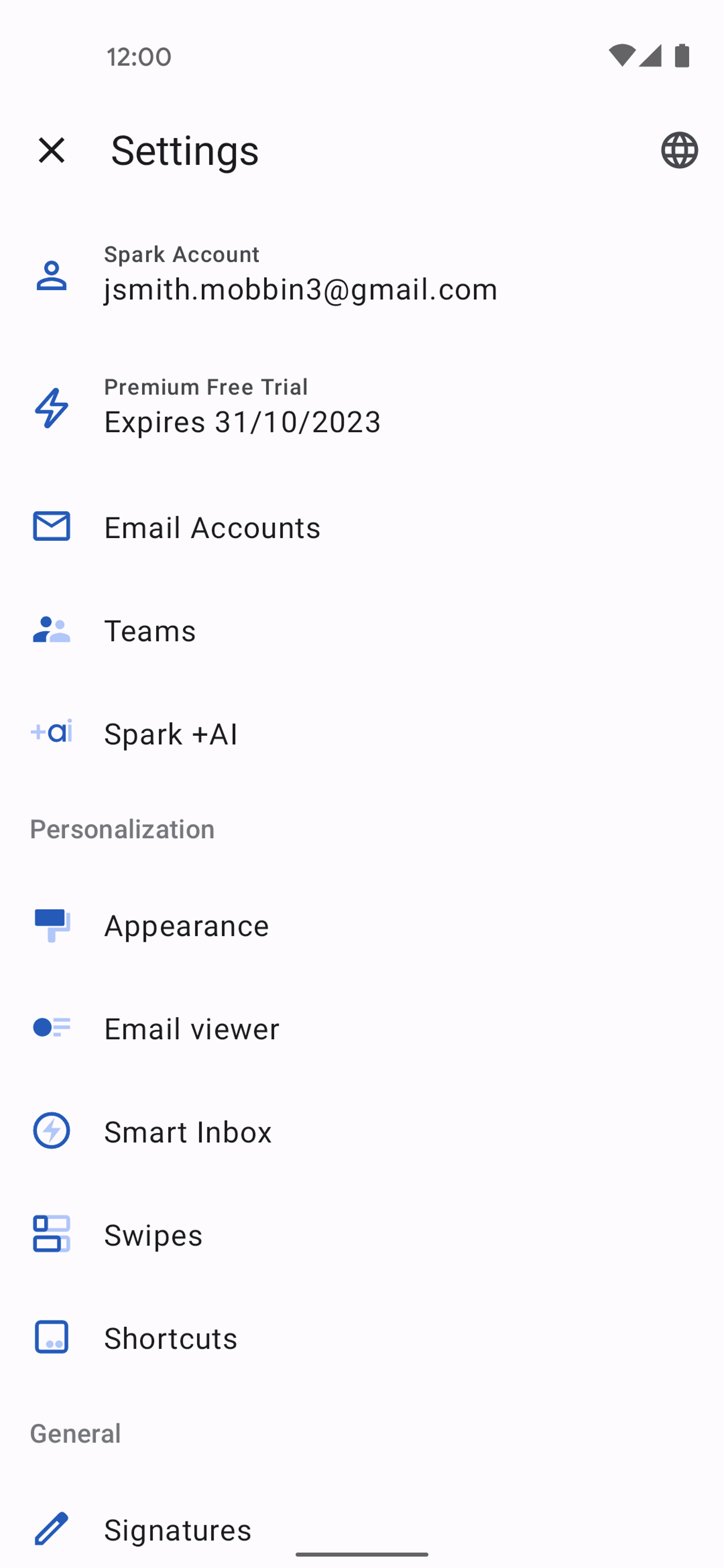 Spark Mail Android AI interface screenshot 3