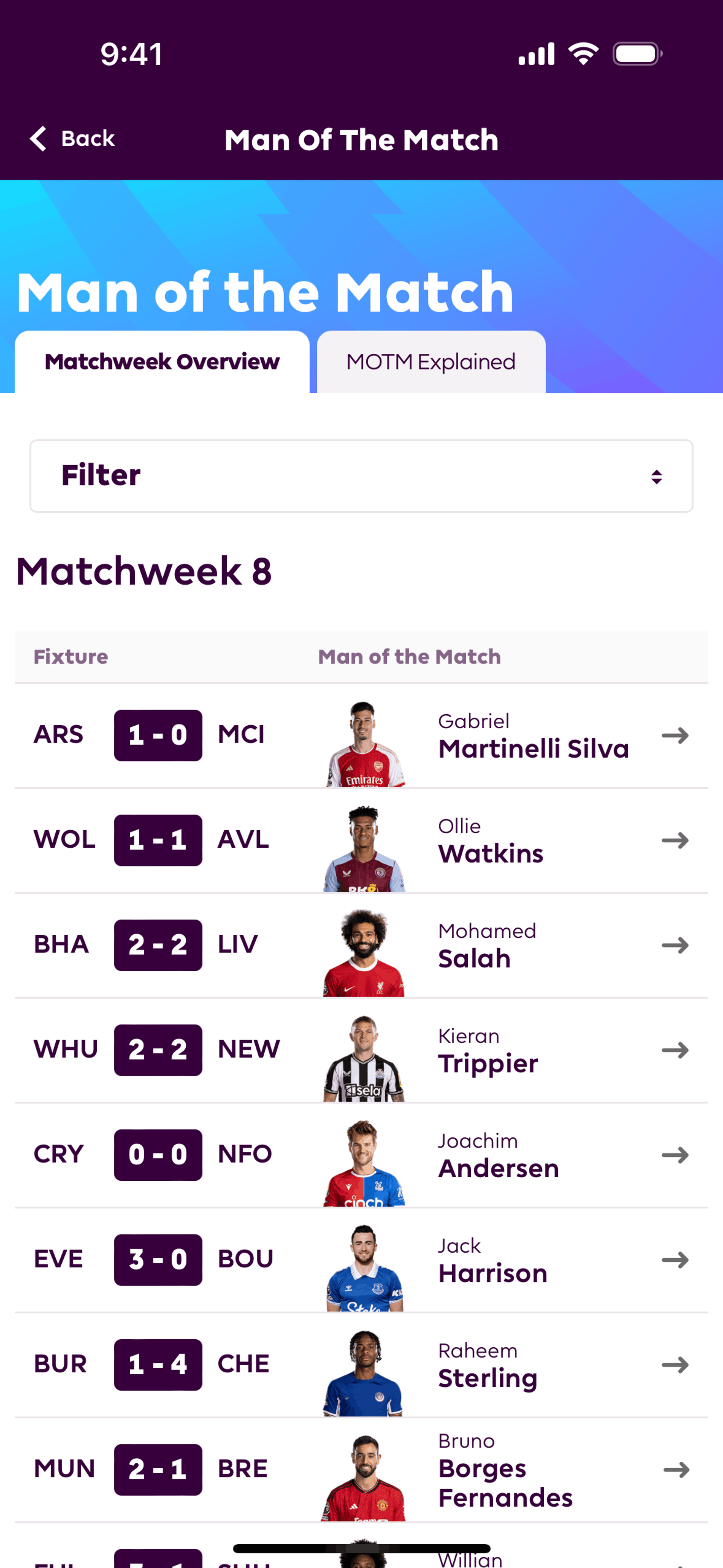 Premier League iOS Sports interface screenshot 5