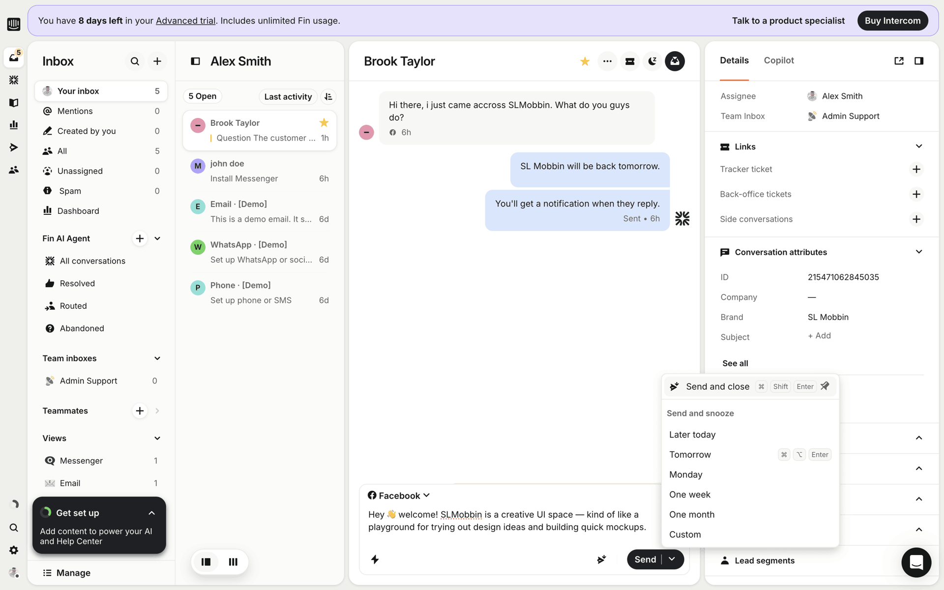 Intercom Web Business interface screenshot 6