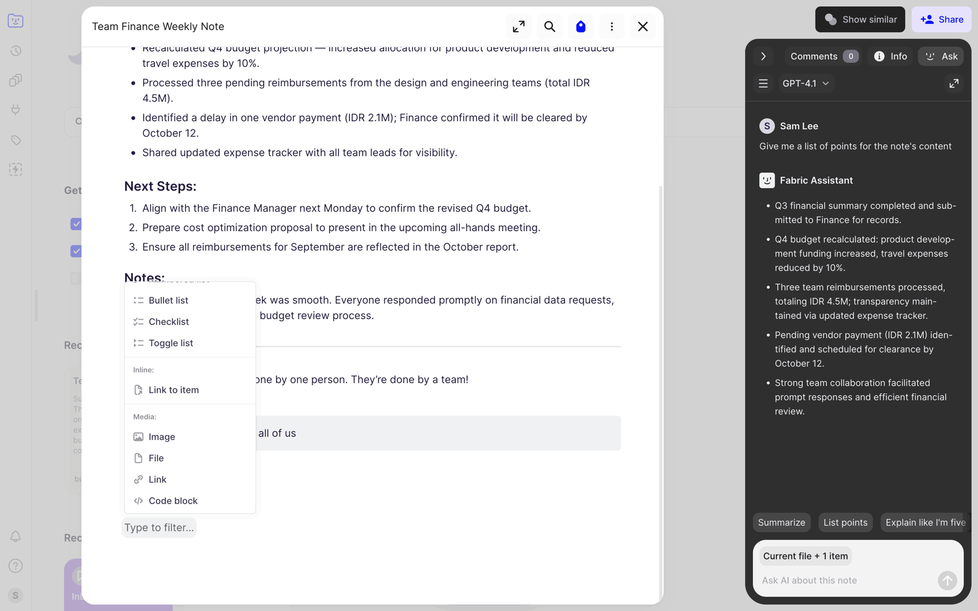 Fabric Web Productivity interface screenshot 19