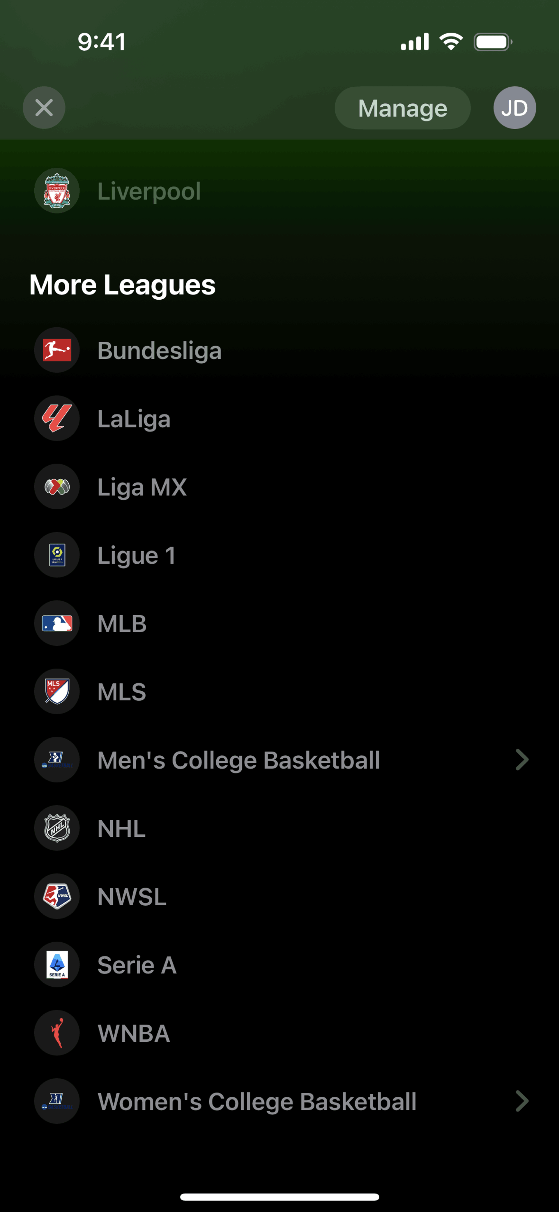 Apple Sports iOS Sports interface screenshot 17