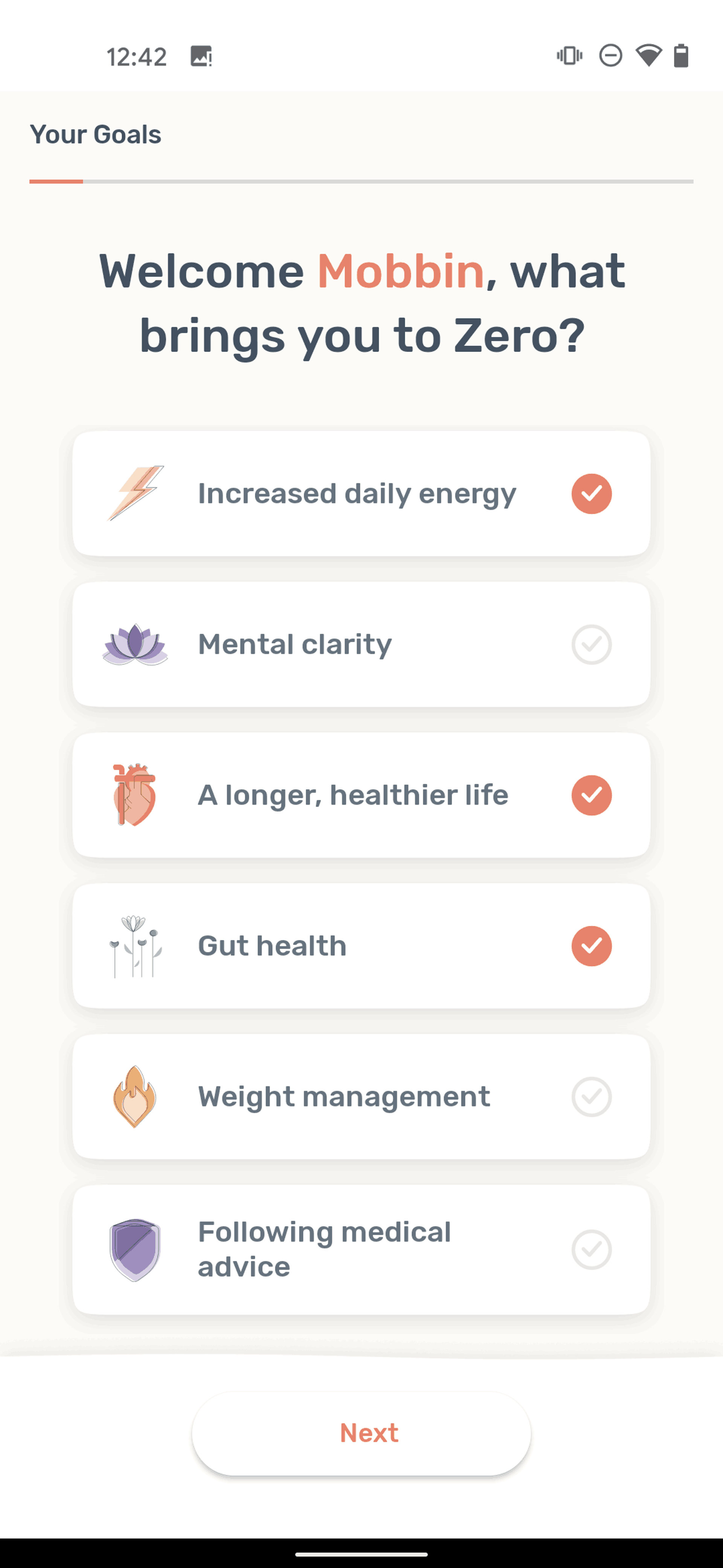 Zero Android Health & Fitness interface screenshot 10