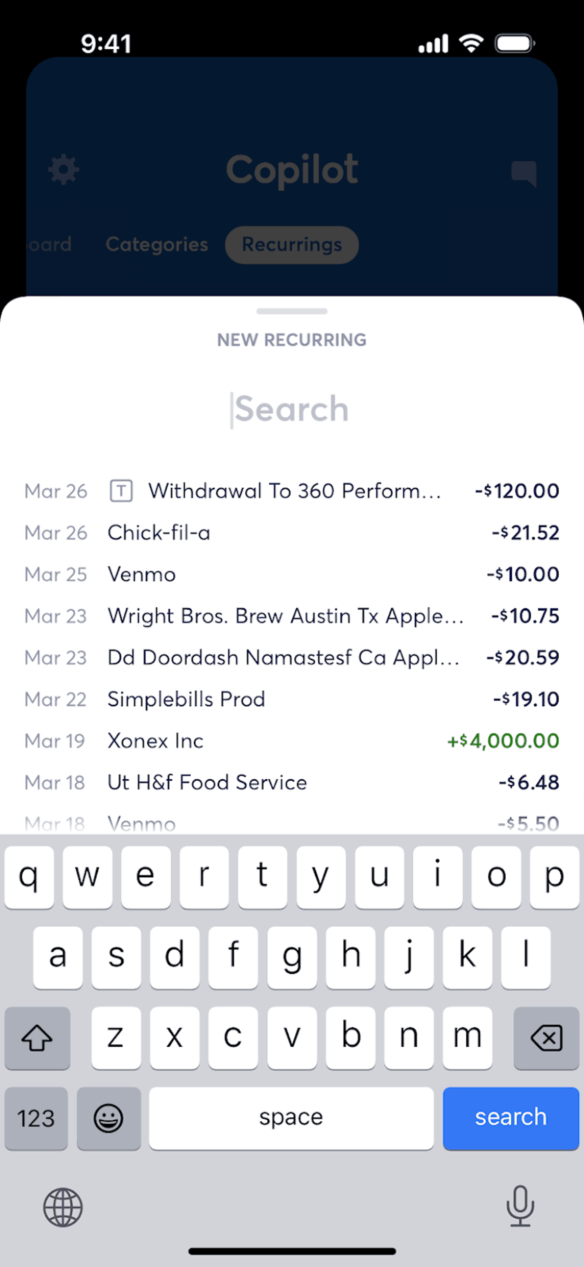 Copilot iOS Finance interface screenshot 8