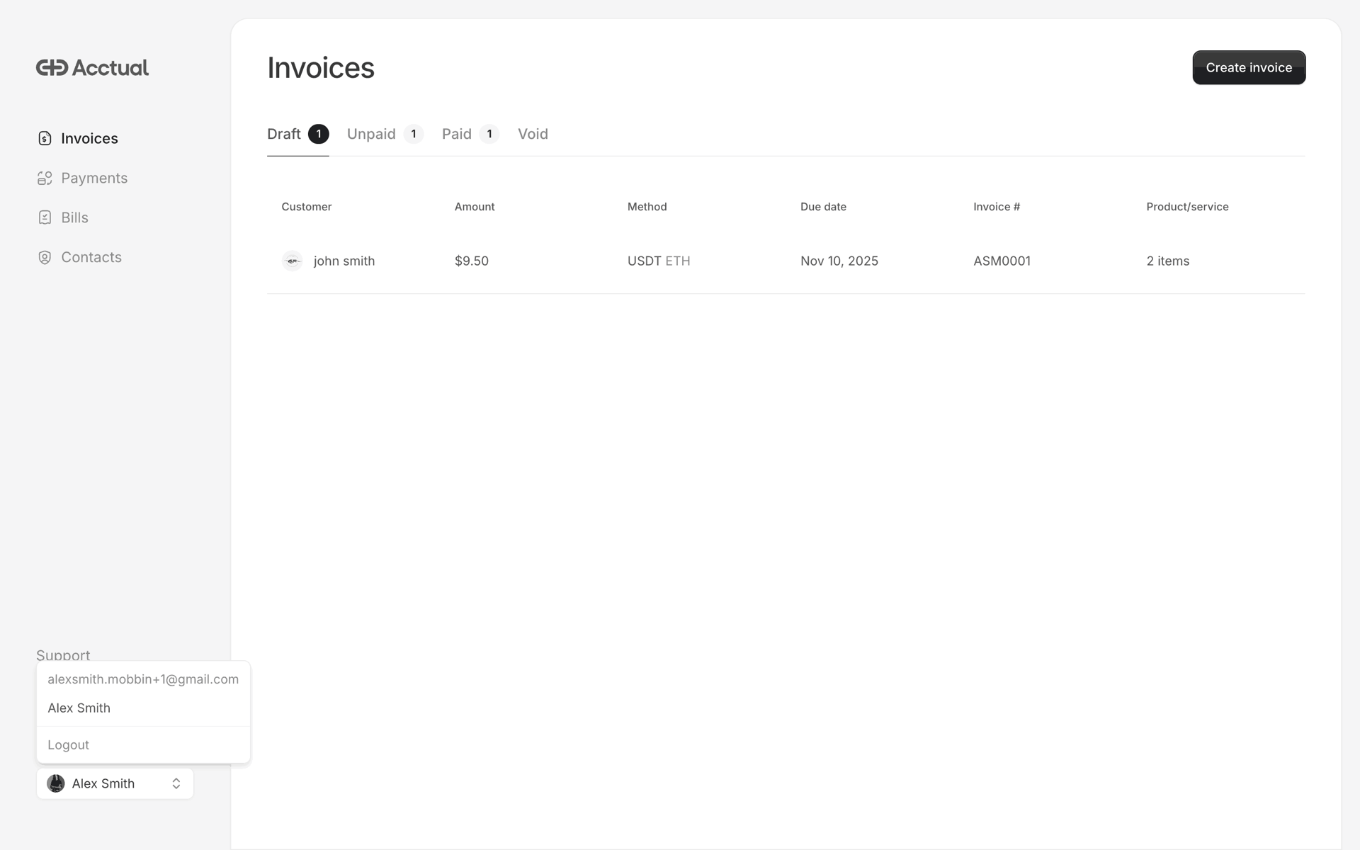 Acctual Web Finance interface screenshot 2