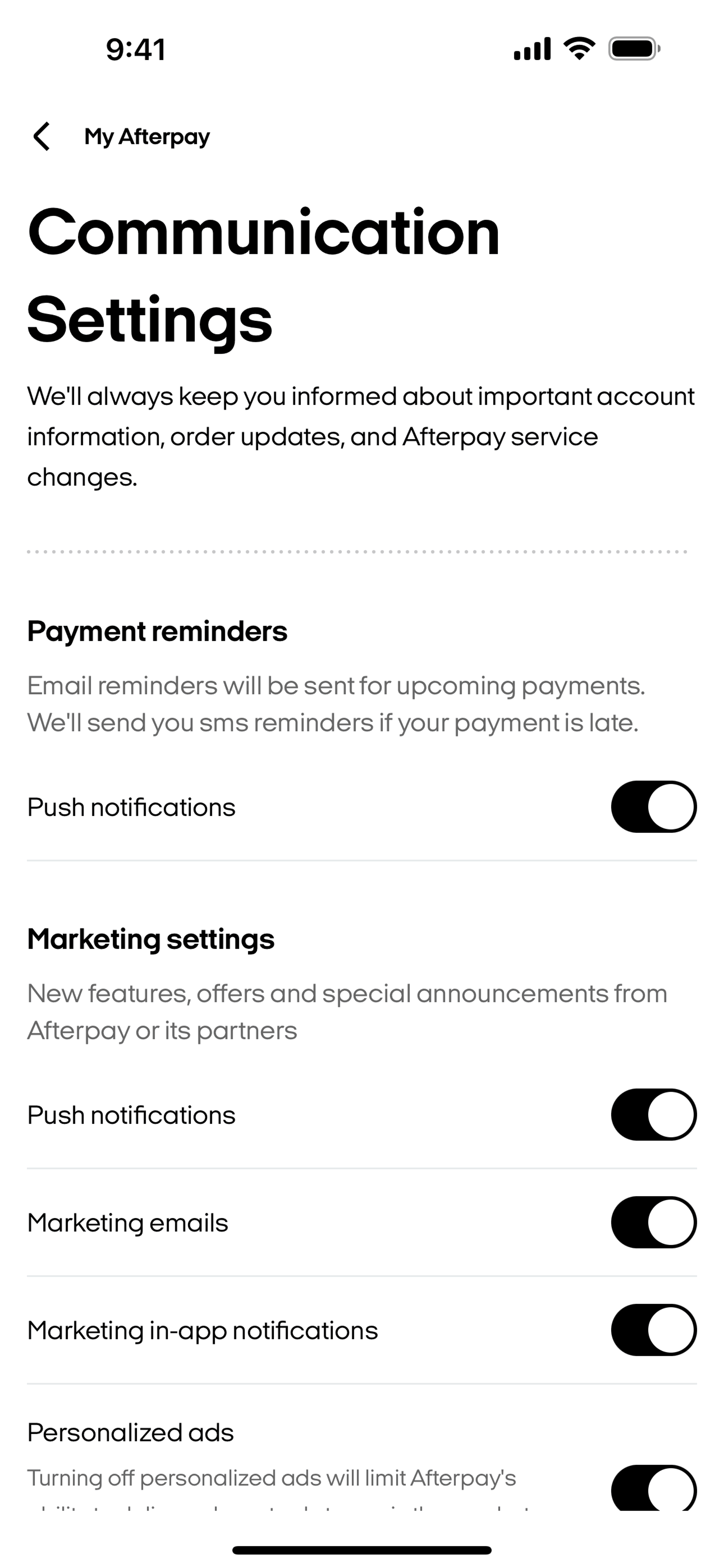 Afterpay iOS Finance interface screenshot 6