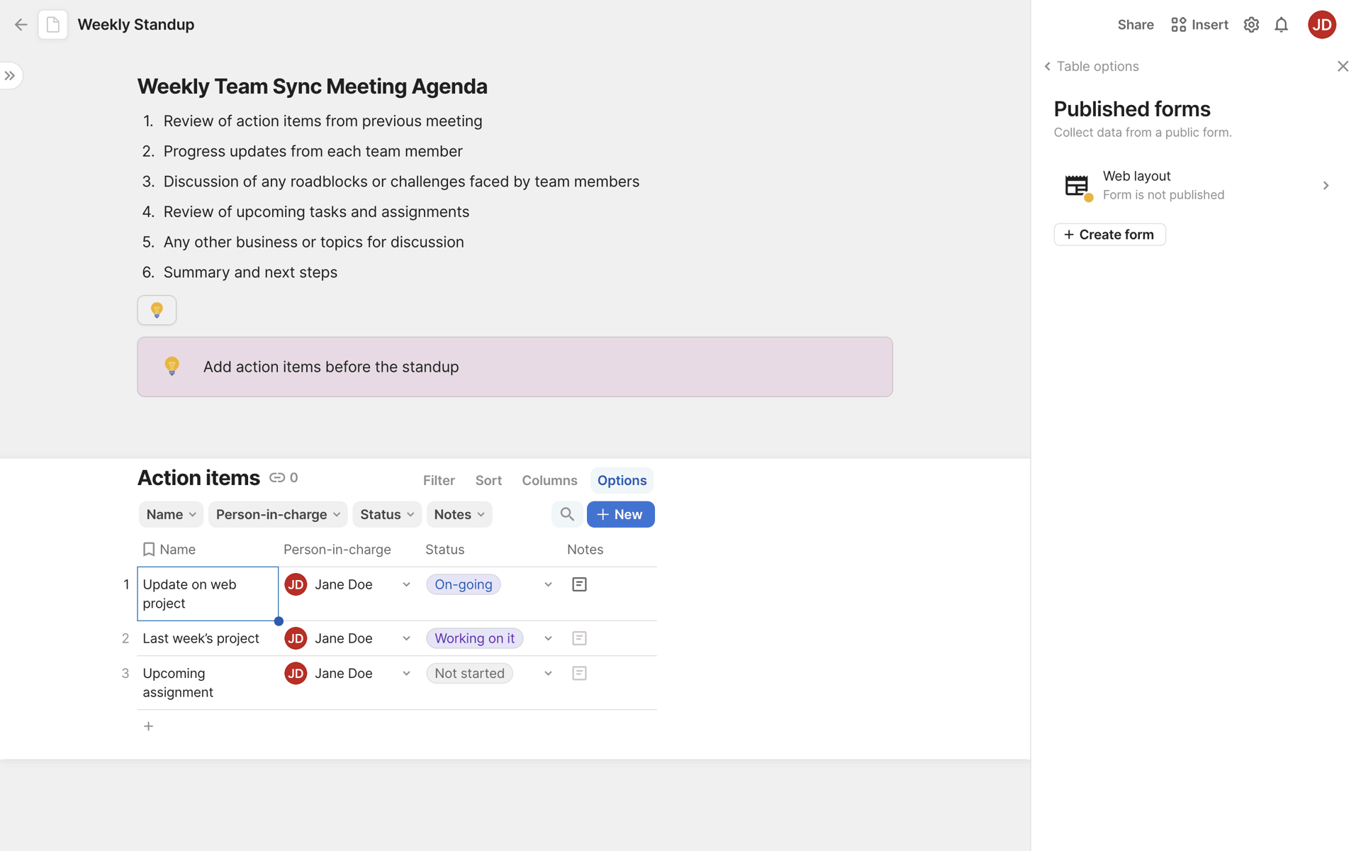Coda Web Productivity interface screenshot 17