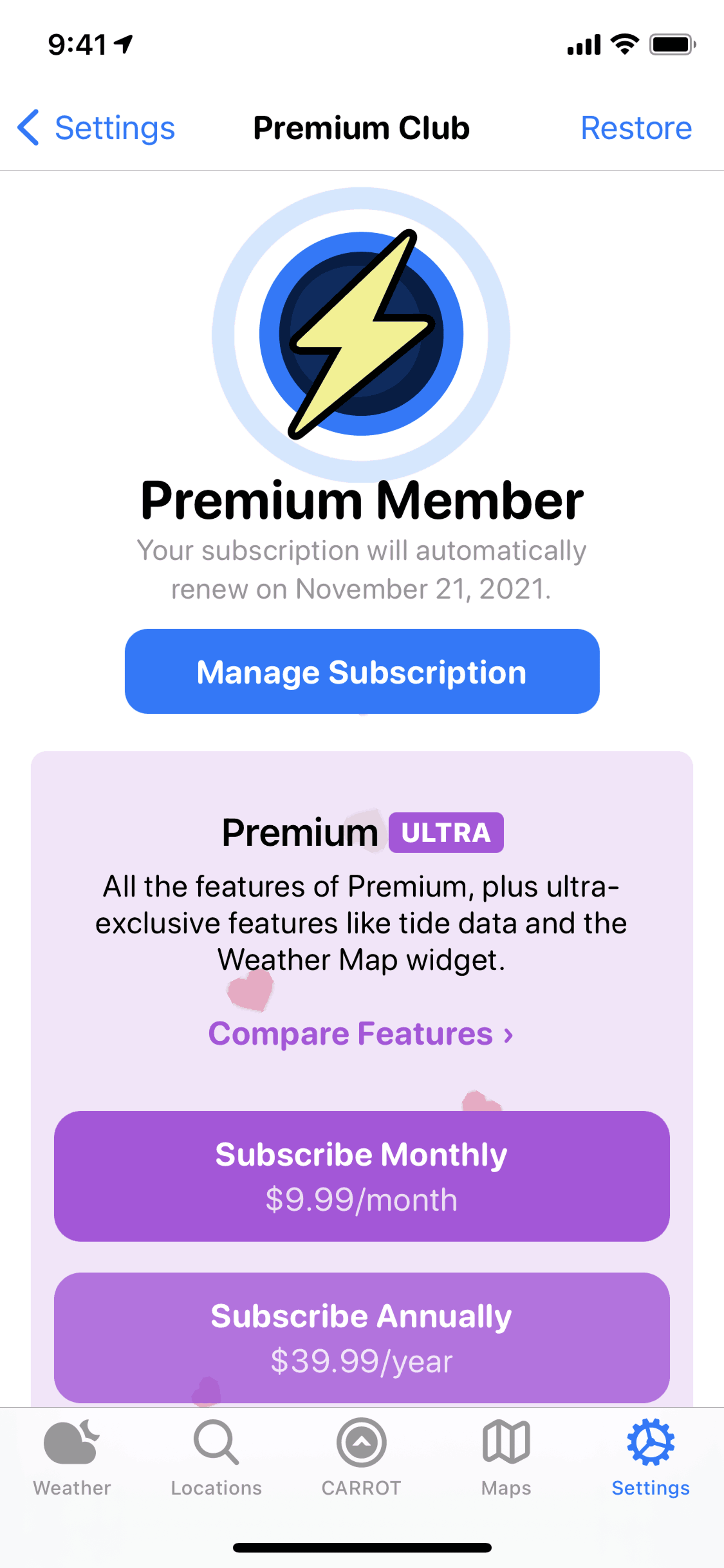 CARROT Weather iOS Lifestyle interface screenshot 14