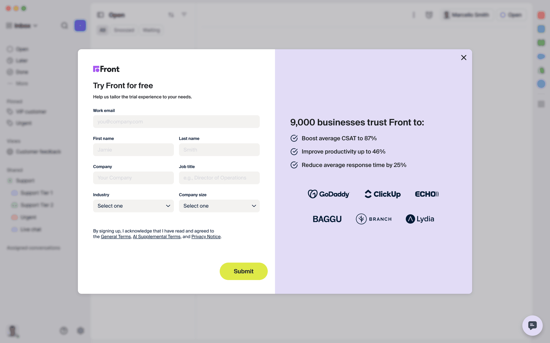 Front Web Business interface screenshot 3