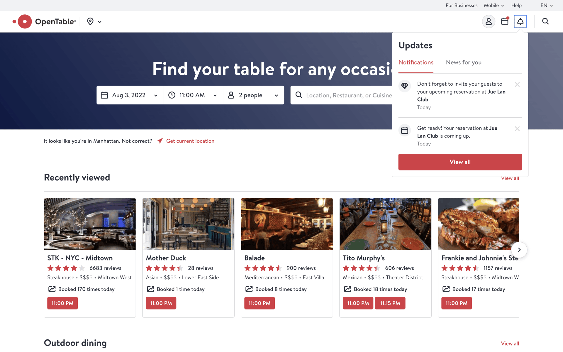 OpenTable Web Food & Drink interface screenshot 19