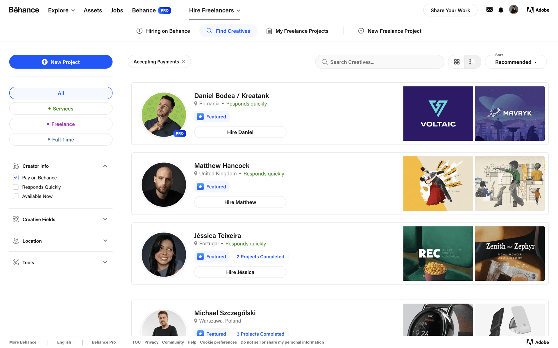 Behance Web Photo & Video interface screenshot 10