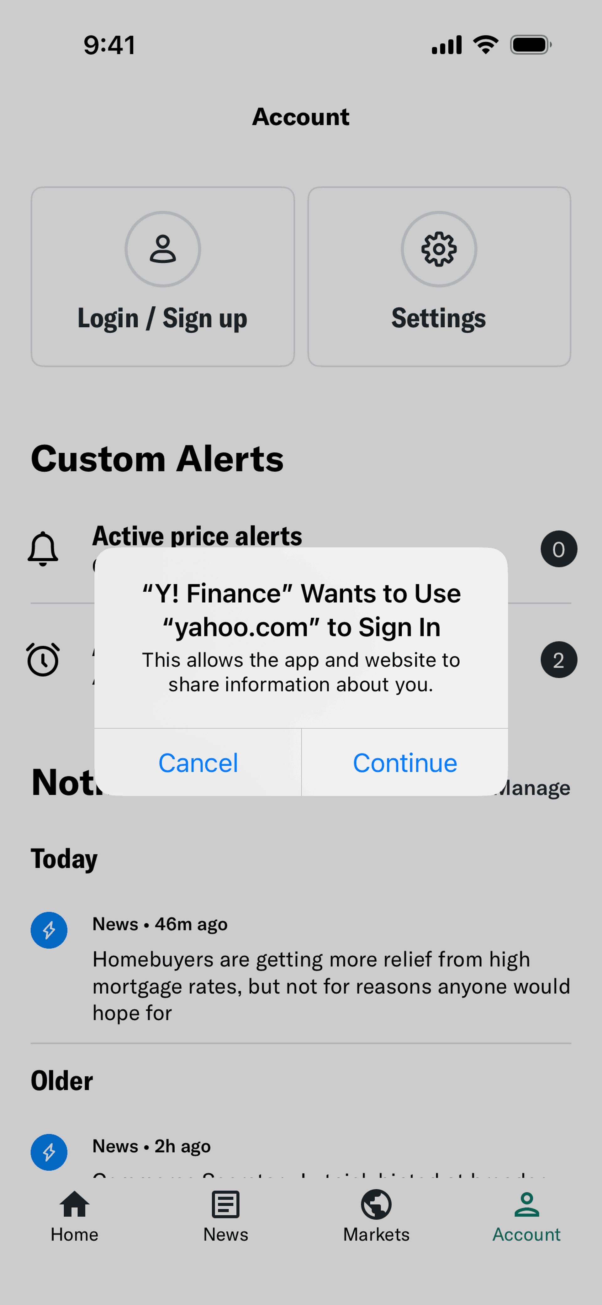 Yahoo Finance iOS Finance interface screenshot 2