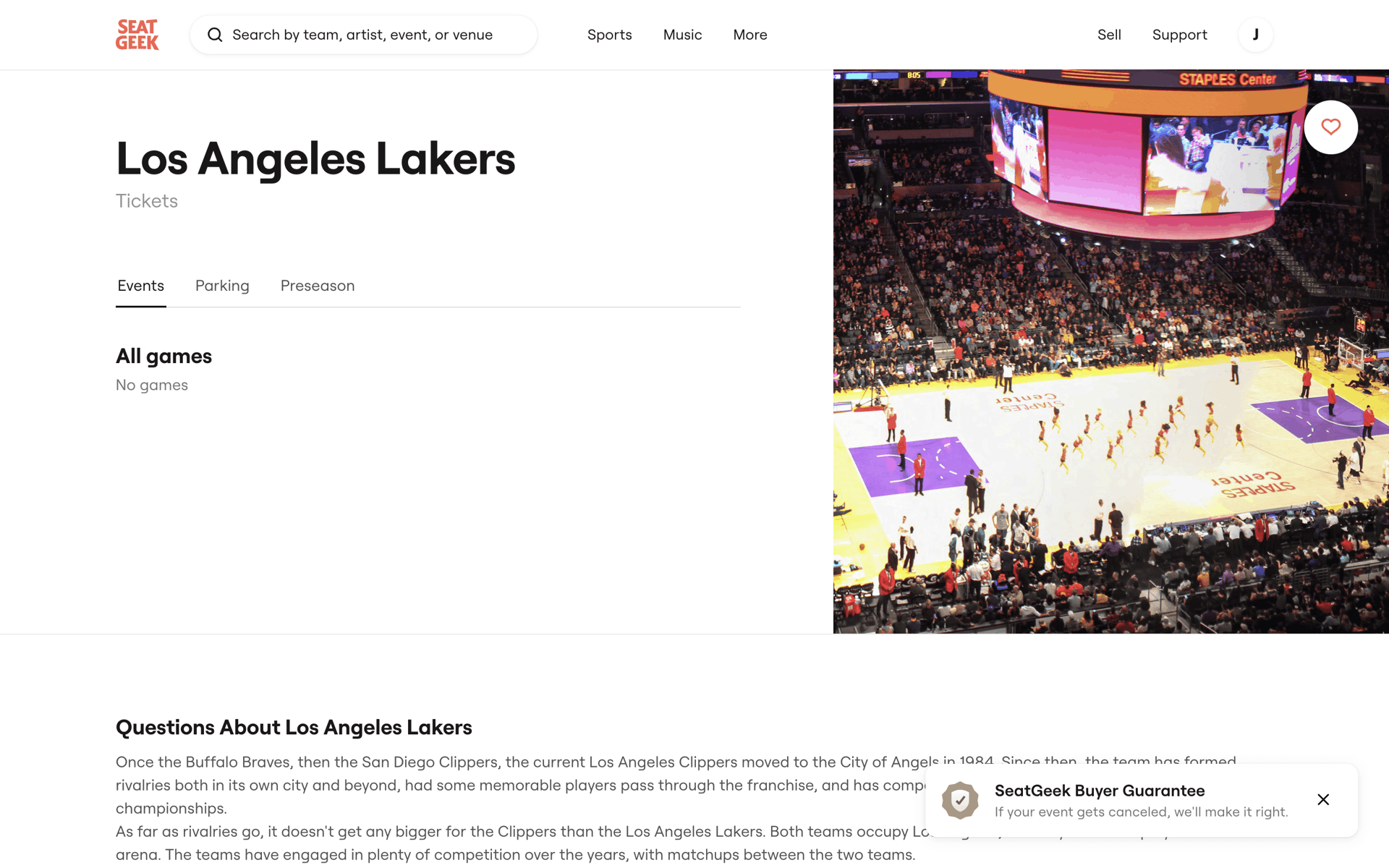 SeatGeek Web Entertainment interface screenshot 8