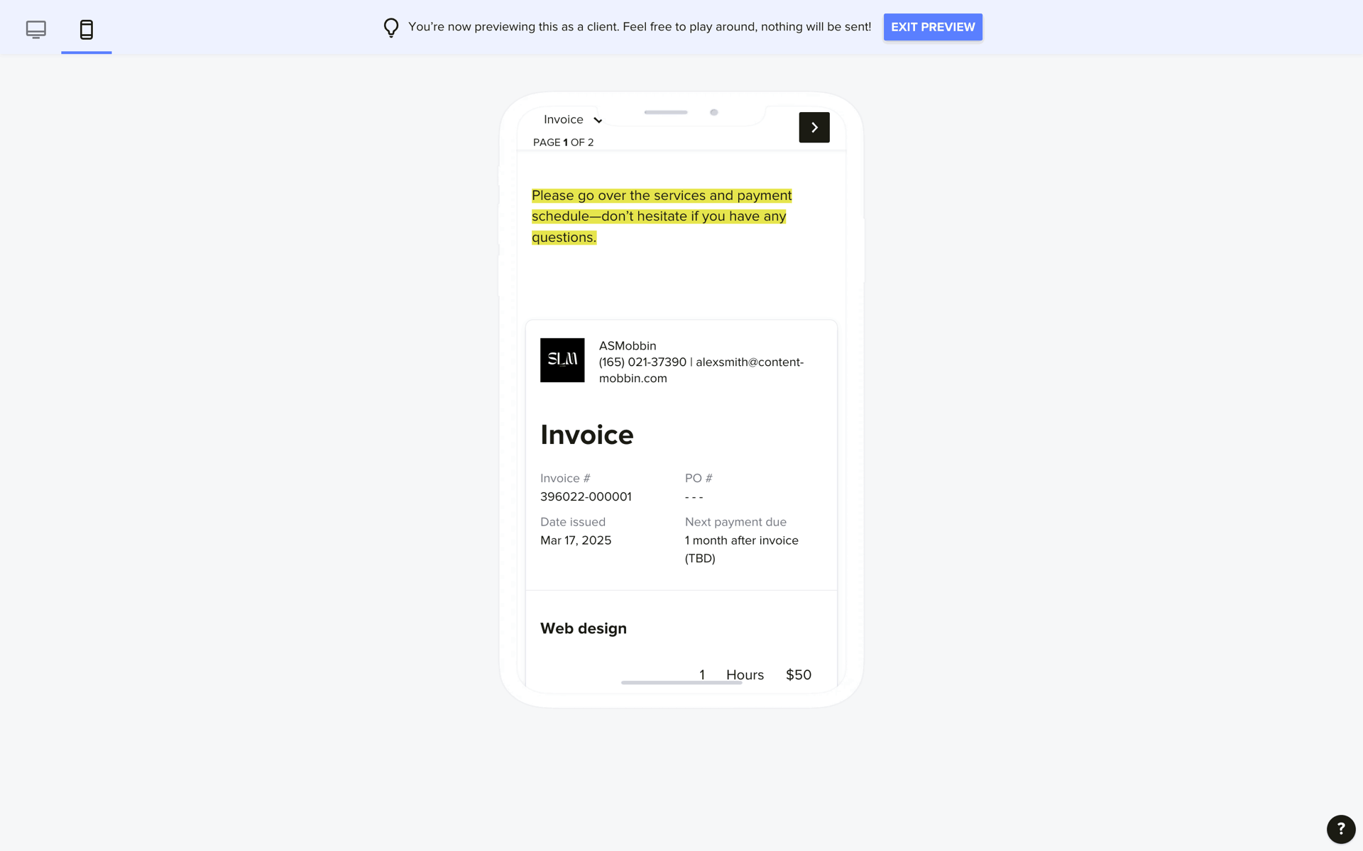 HoneyBook Web Business interface screenshot 8