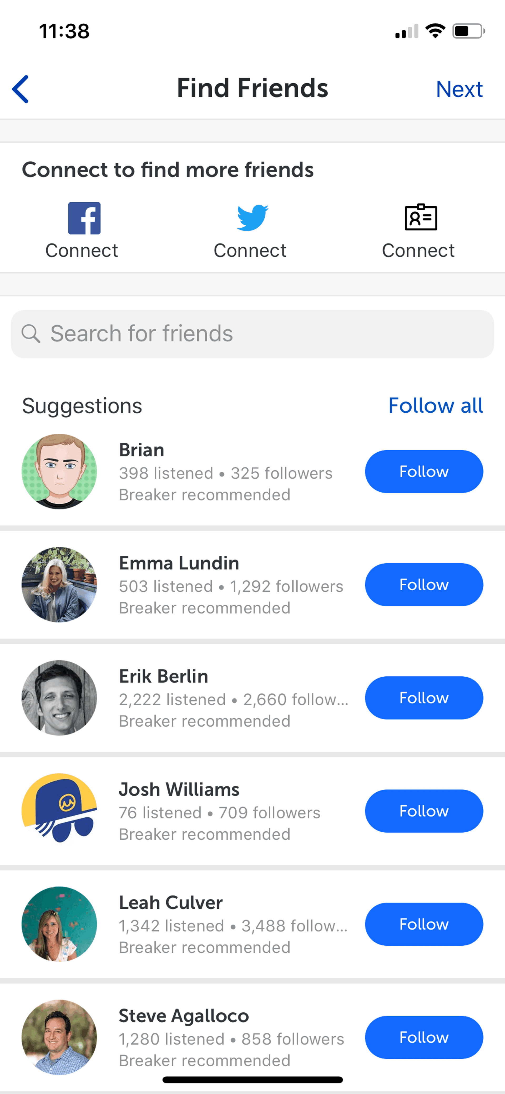 Breaker iOS Social Networking interface screenshot 5