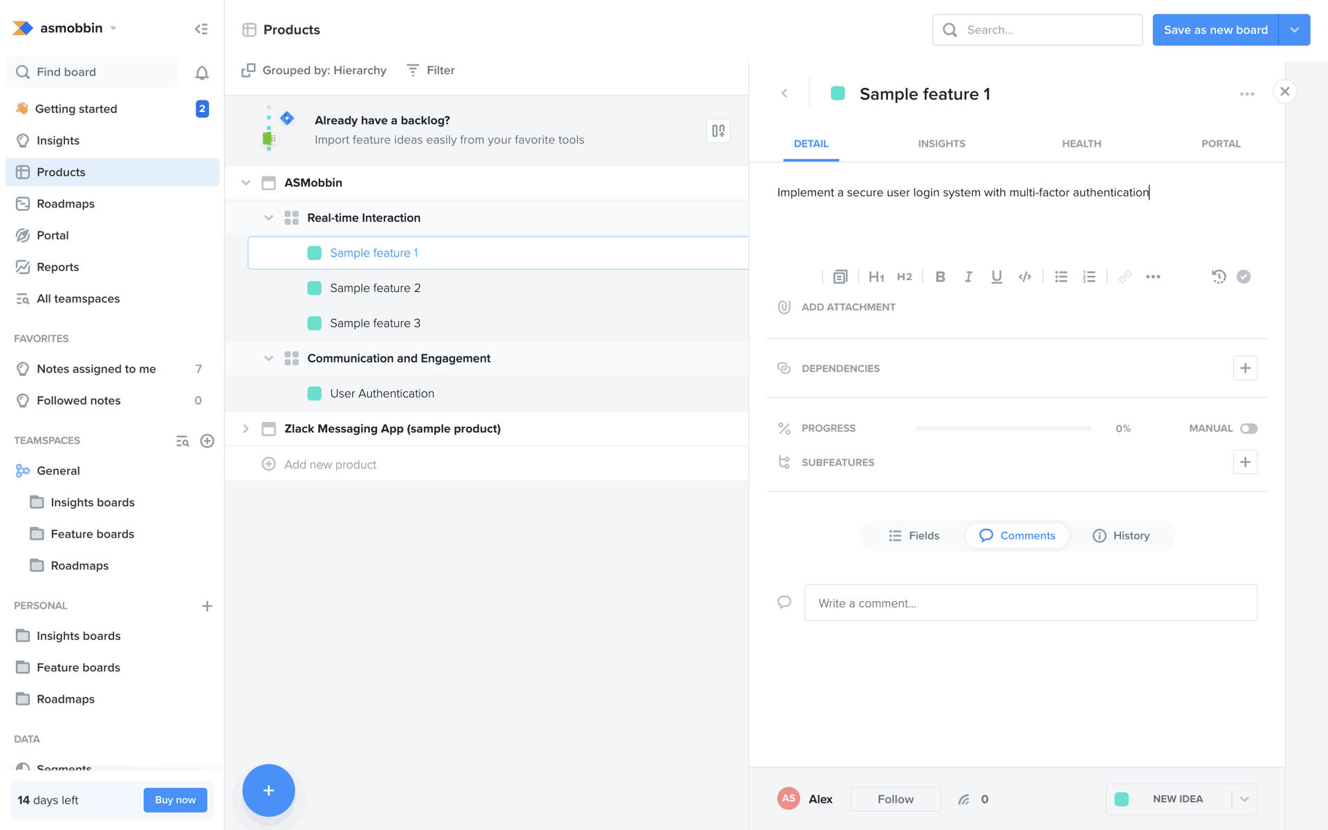Productboard Web Business interface screenshot 2