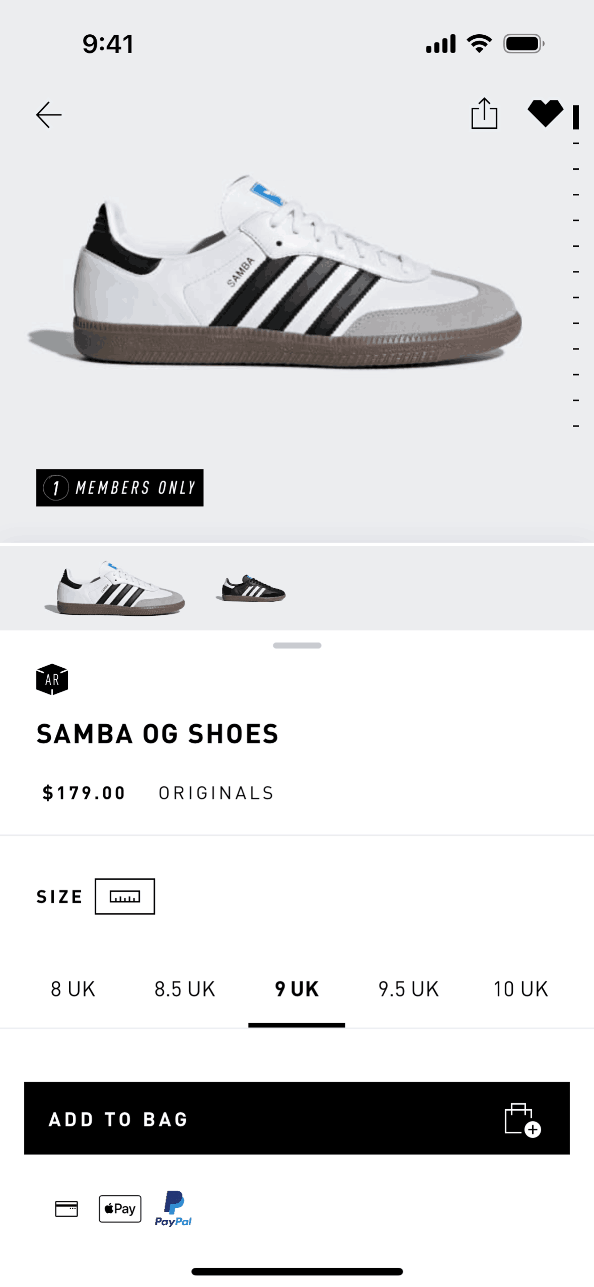 Favoriting a product on adidas (ios) screen 2