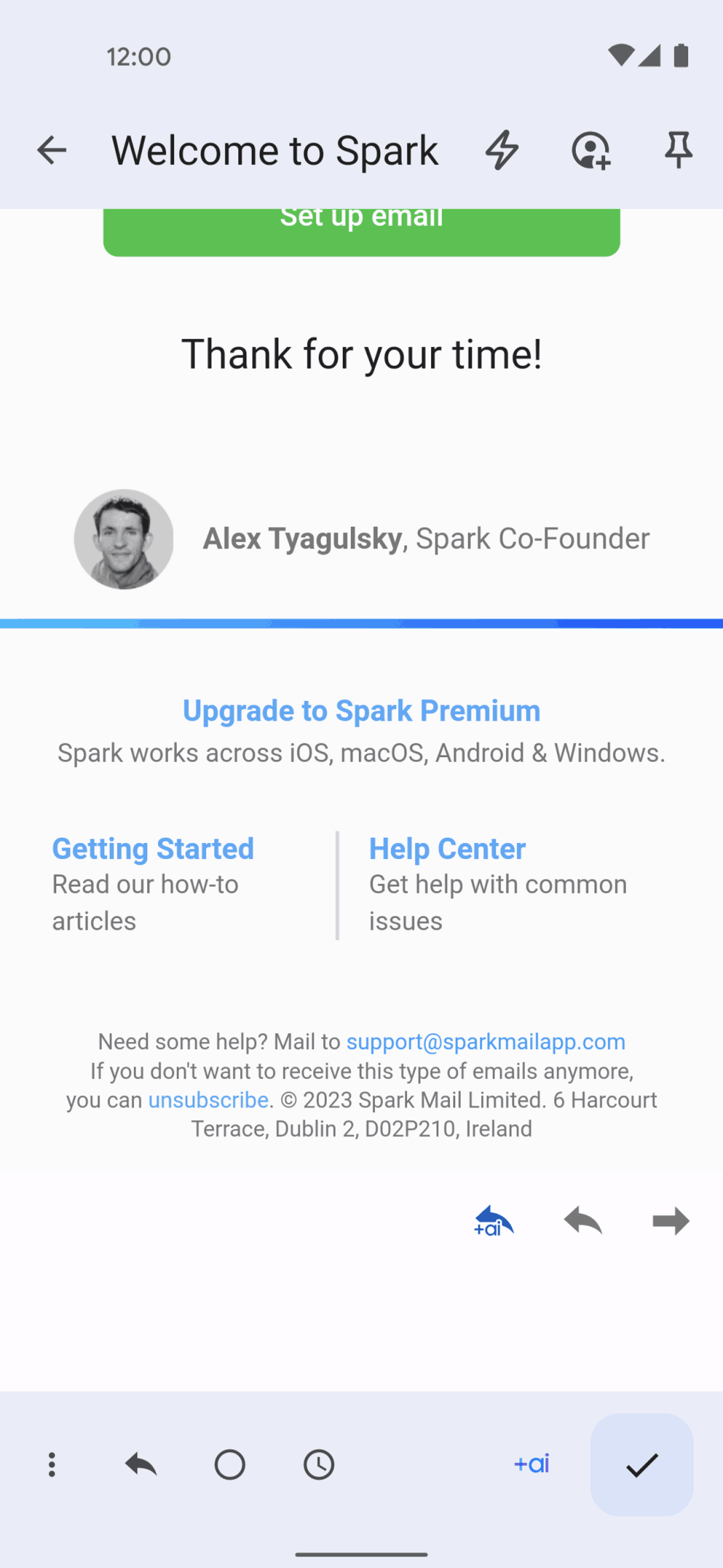 Spark Mail Android AI interface screenshot 2