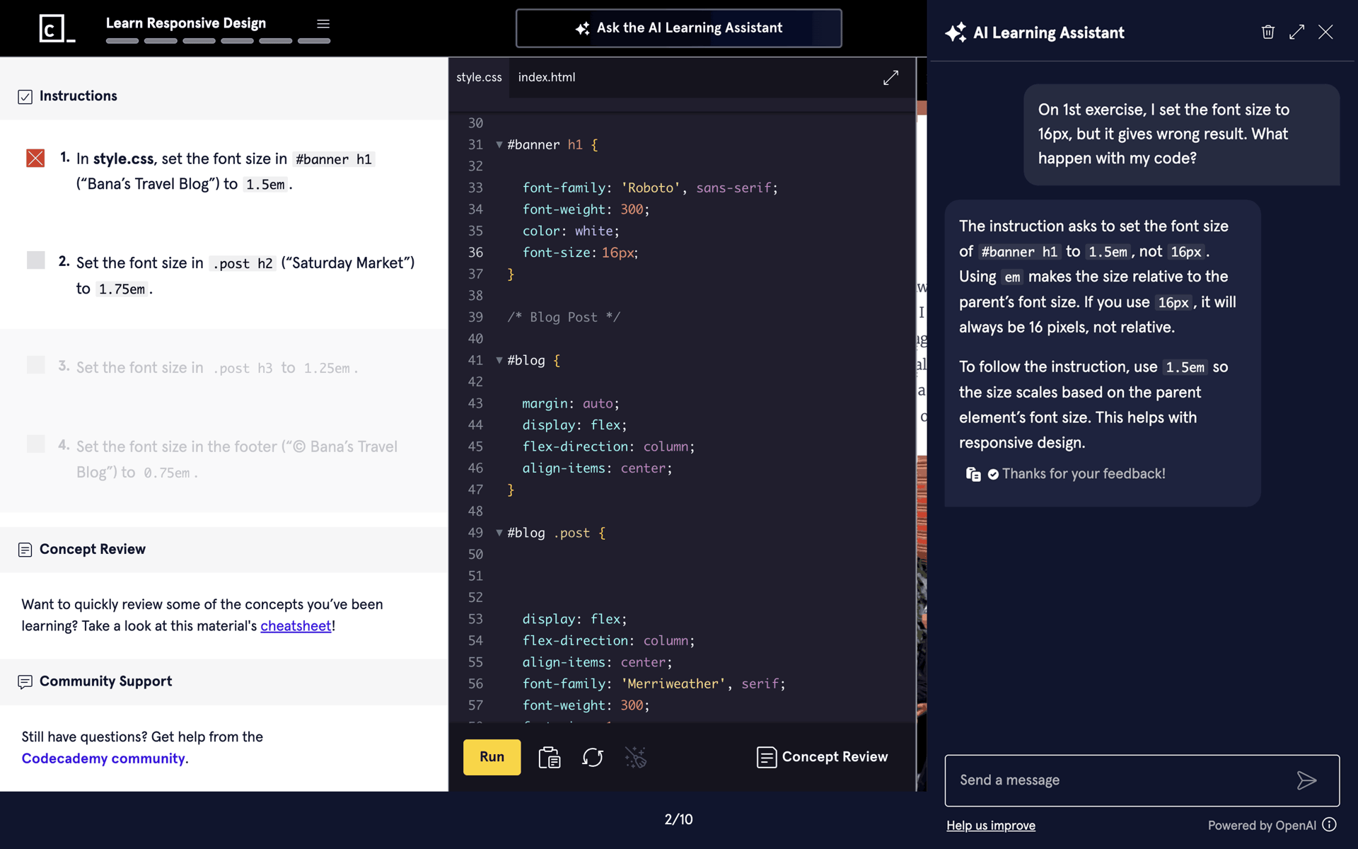 Codecademy Web AI interface screenshot 5
