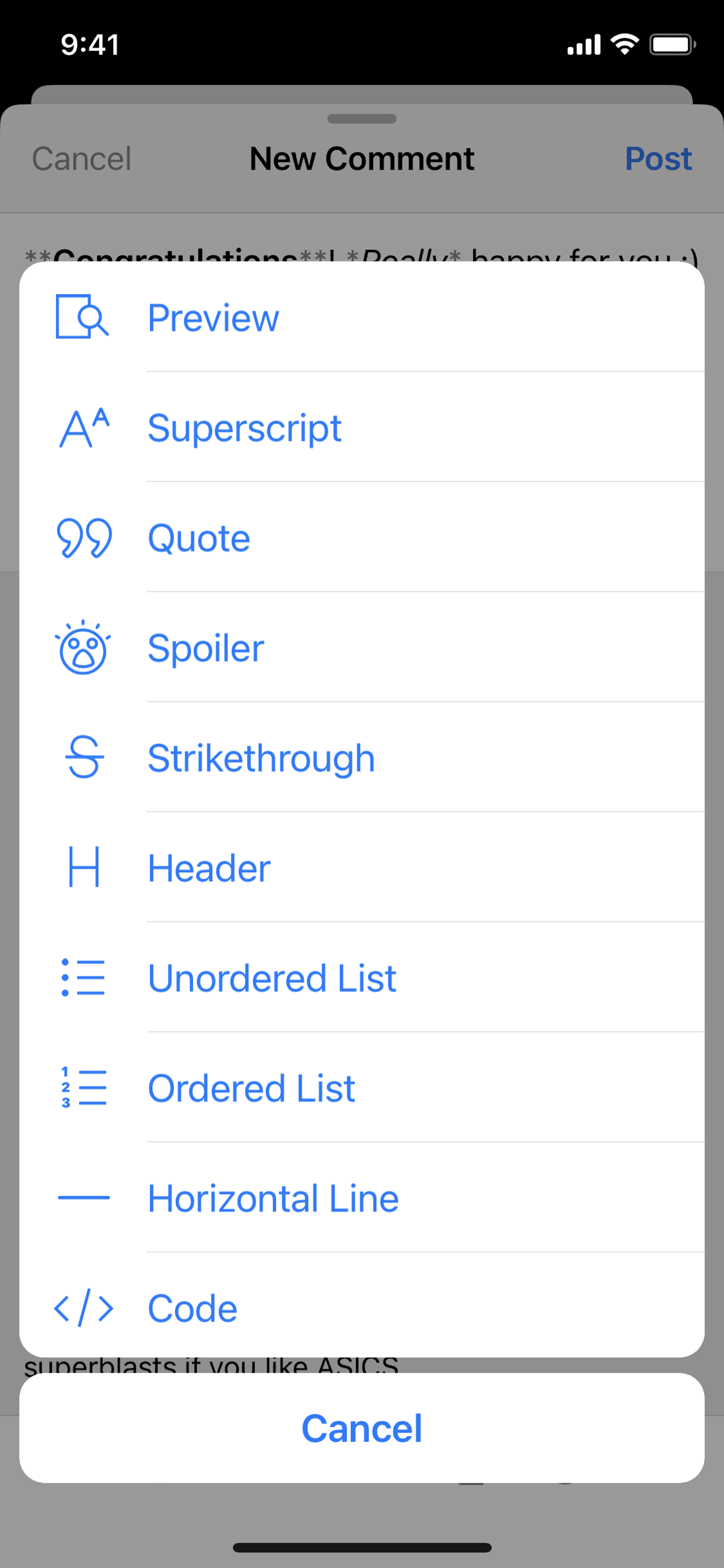 Previewing a comment on Apollo for Reddit (ios) screen 2