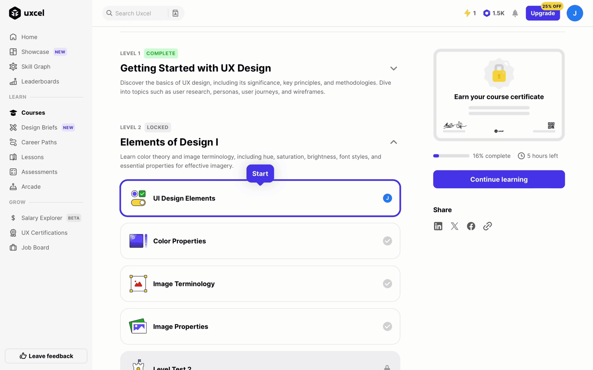 Uxcel Web Education interface screenshot 22
