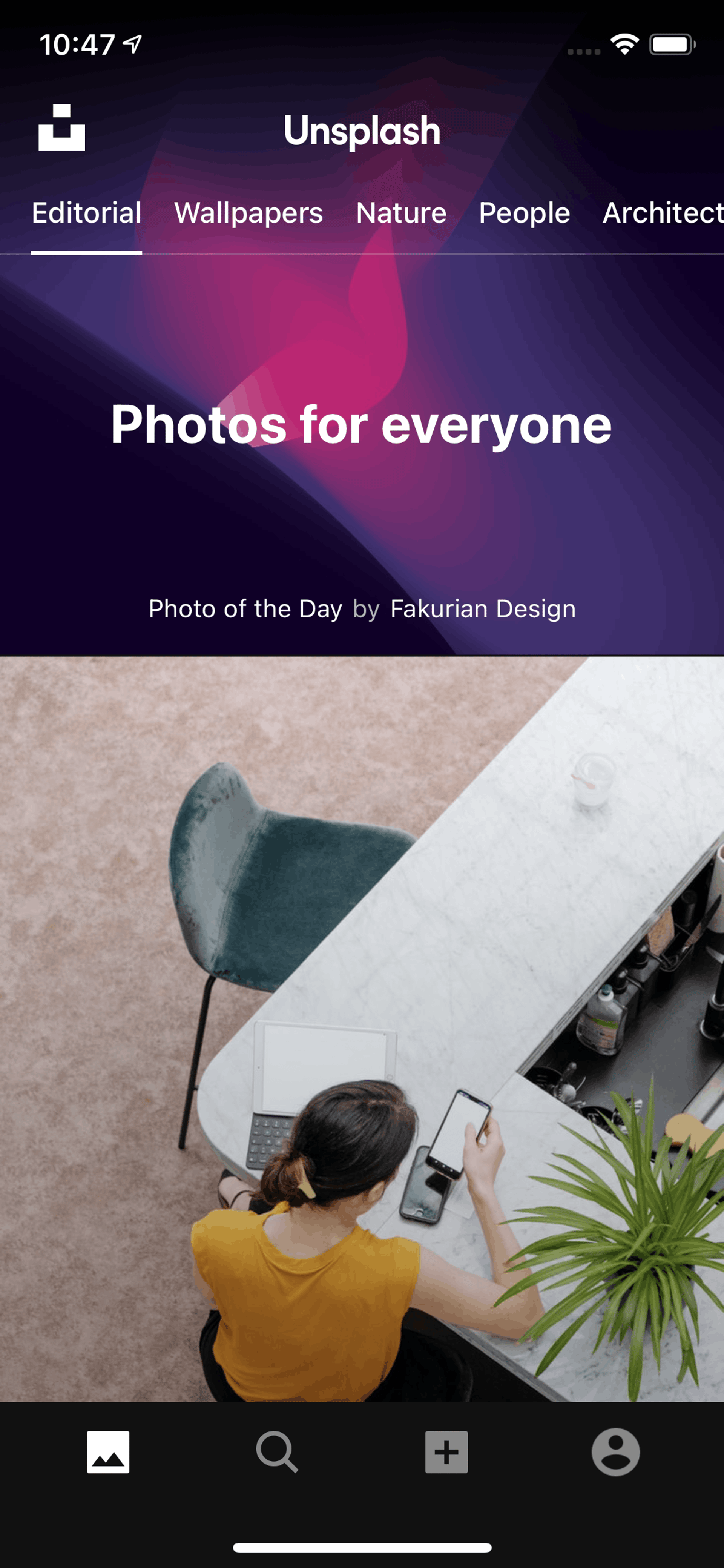 Unsplash iOS Photo & Video interface screenshot 2