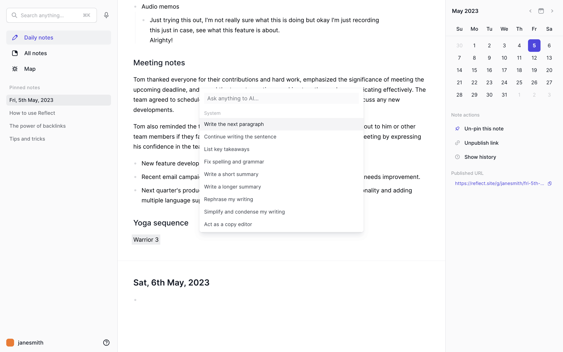 Reflect Web AI interface screenshot 6