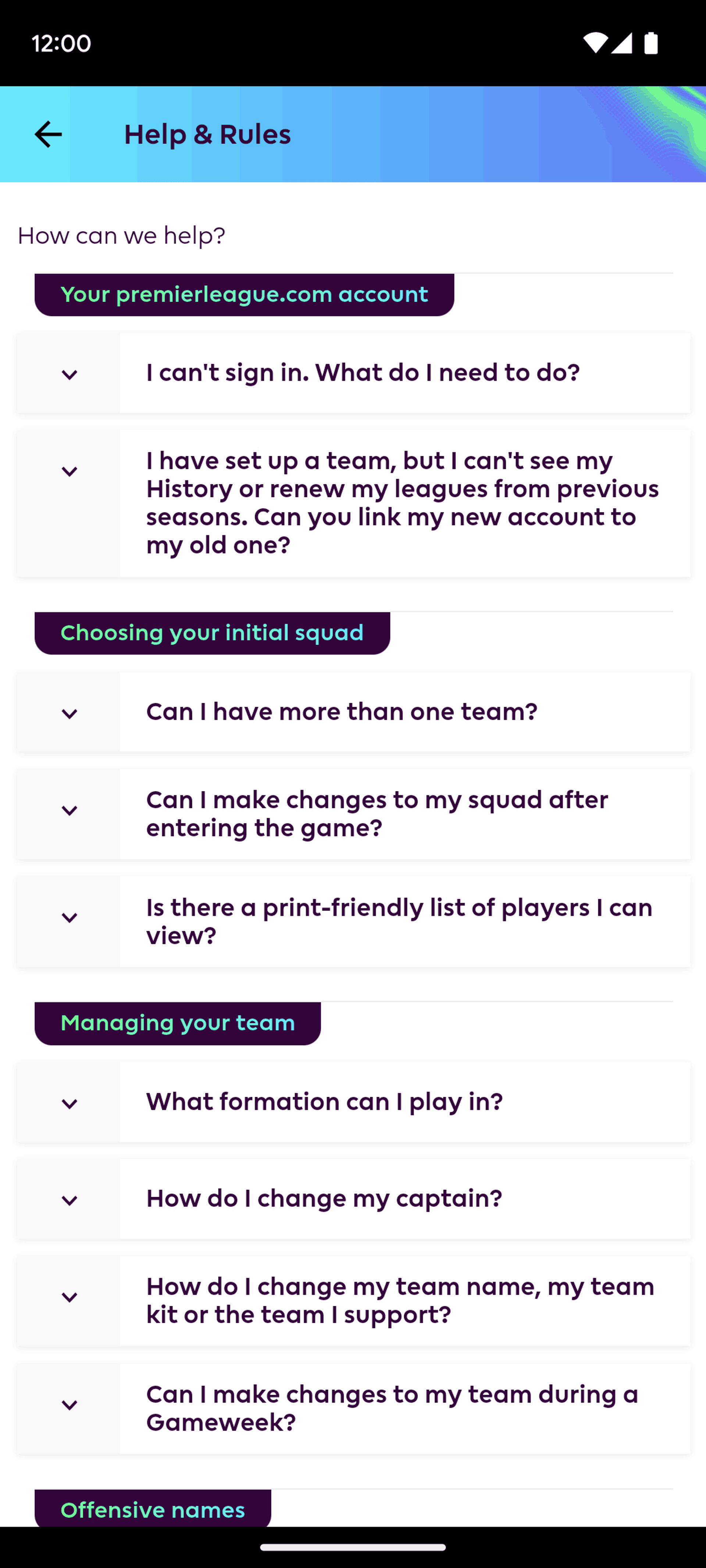 Premier League Android Sports interface screenshot 9