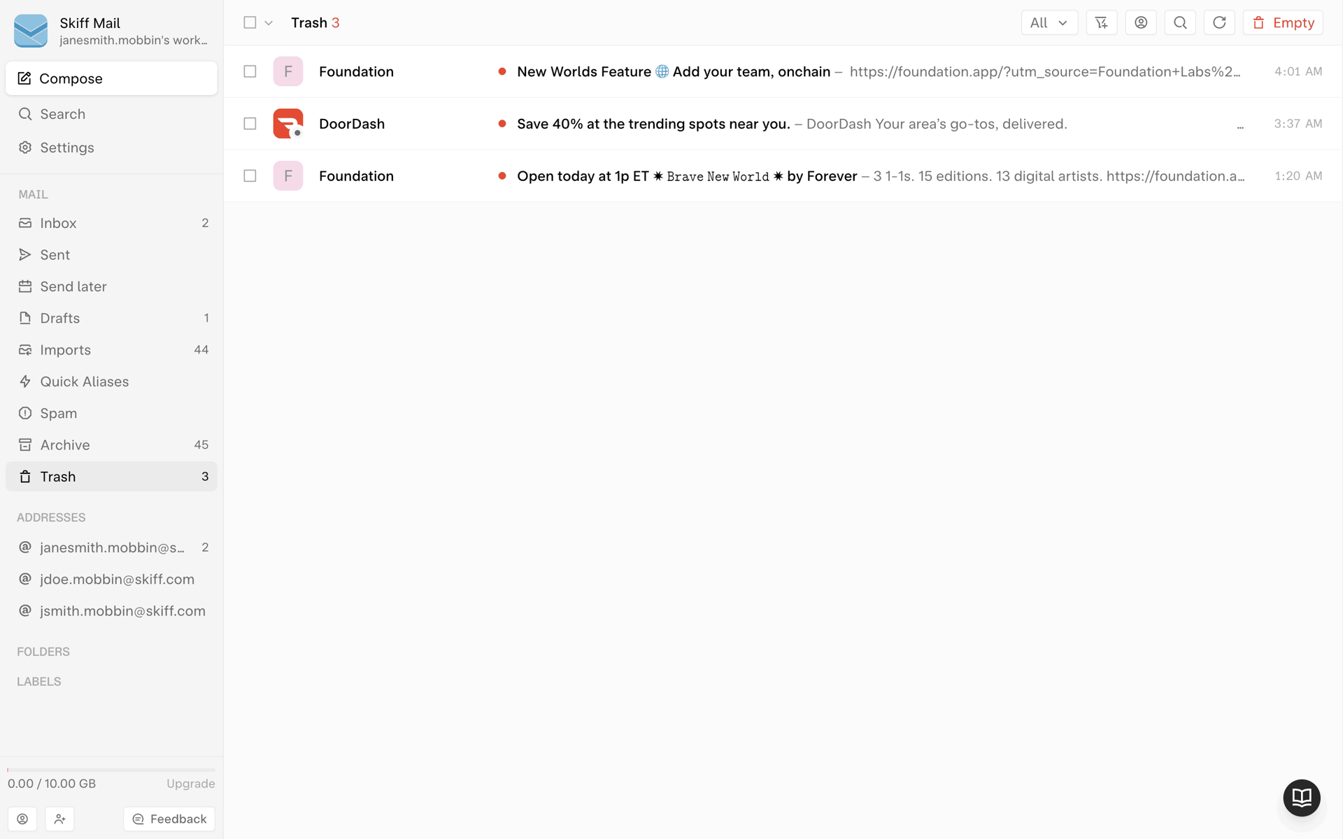 Skiff Web Business interface screenshot 13
