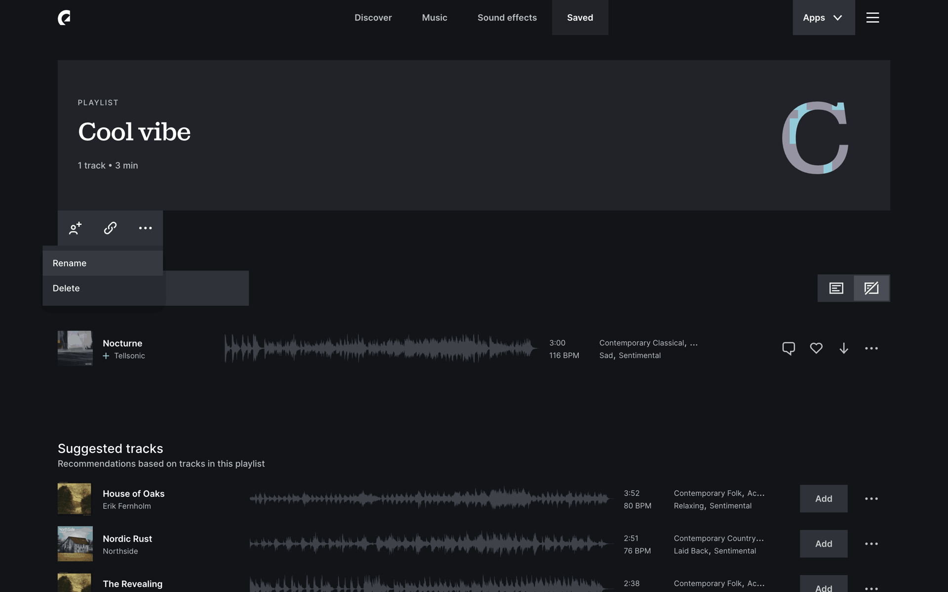Epidemic Sound Web Entertainment interface screenshot 2