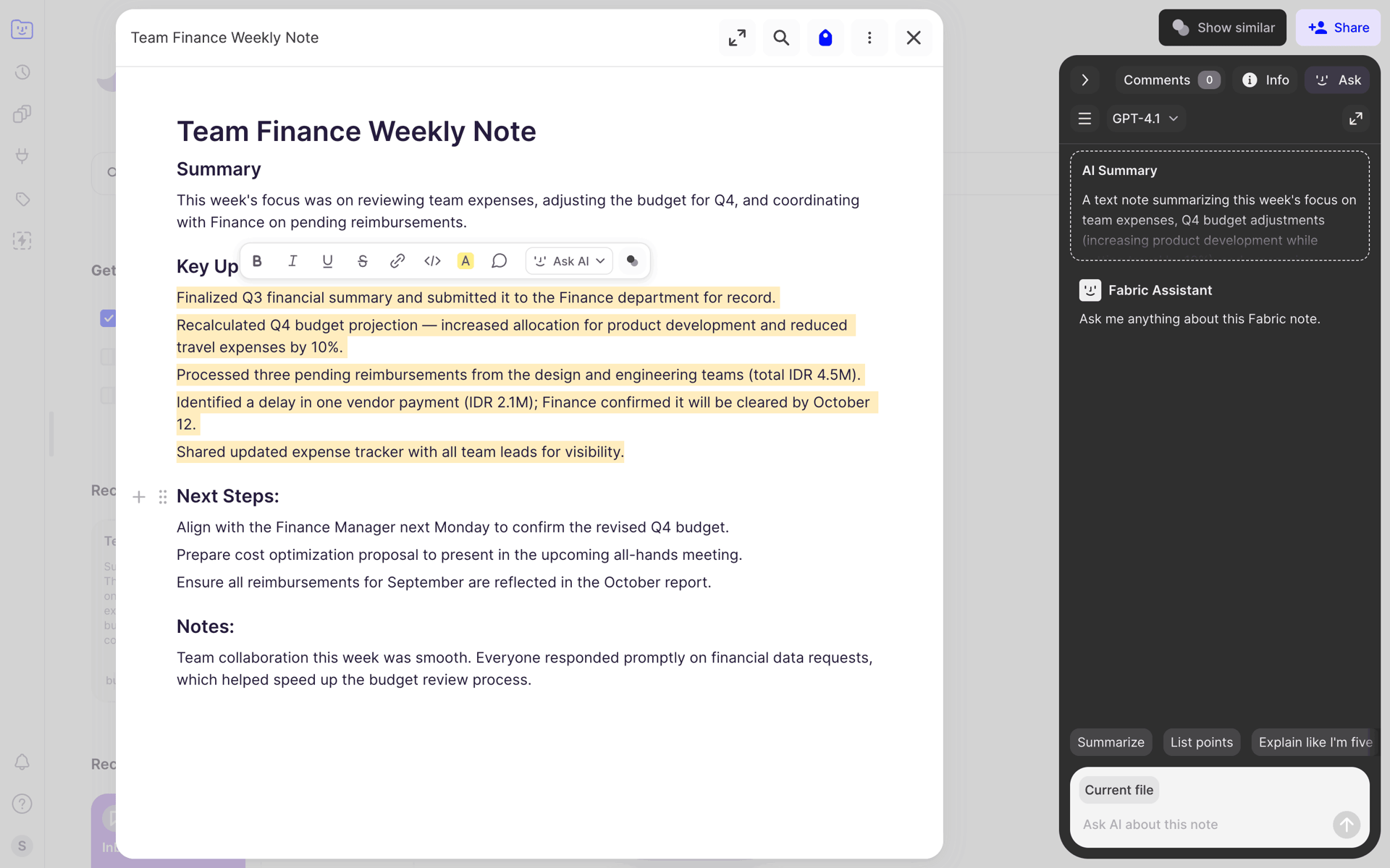 Fabric Web Productivity interface screenshot 6