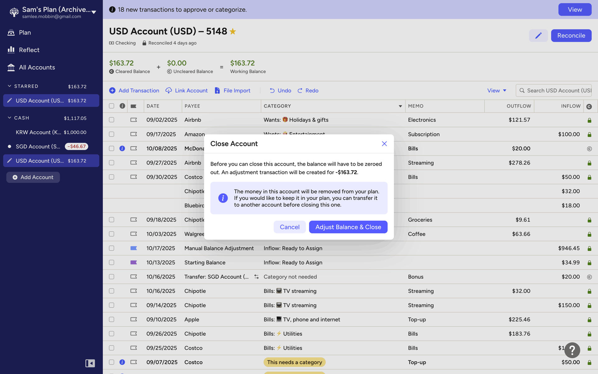 YNAB Web Finance interface screenshot 13