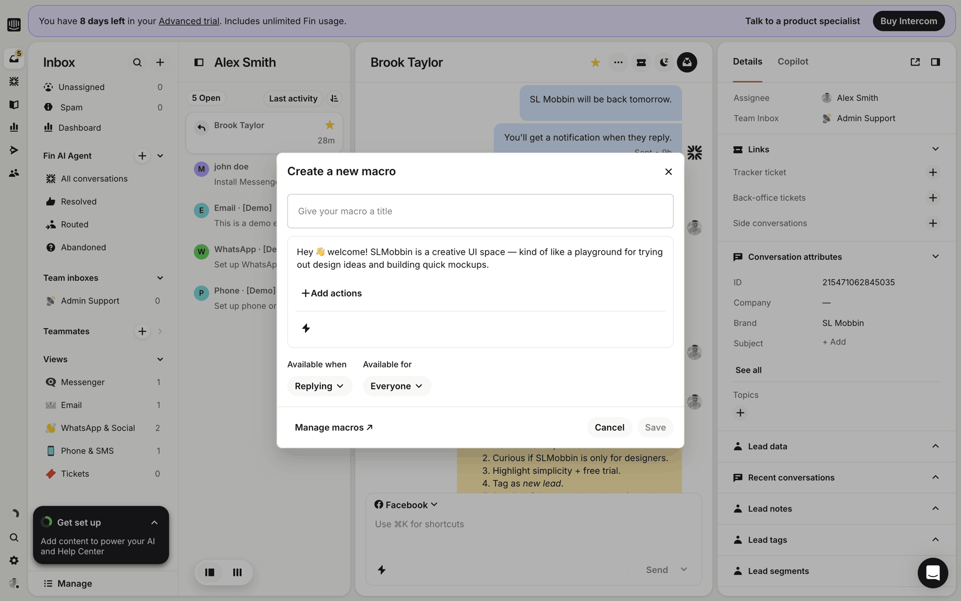 Intercom Web Business interface screenshot 15