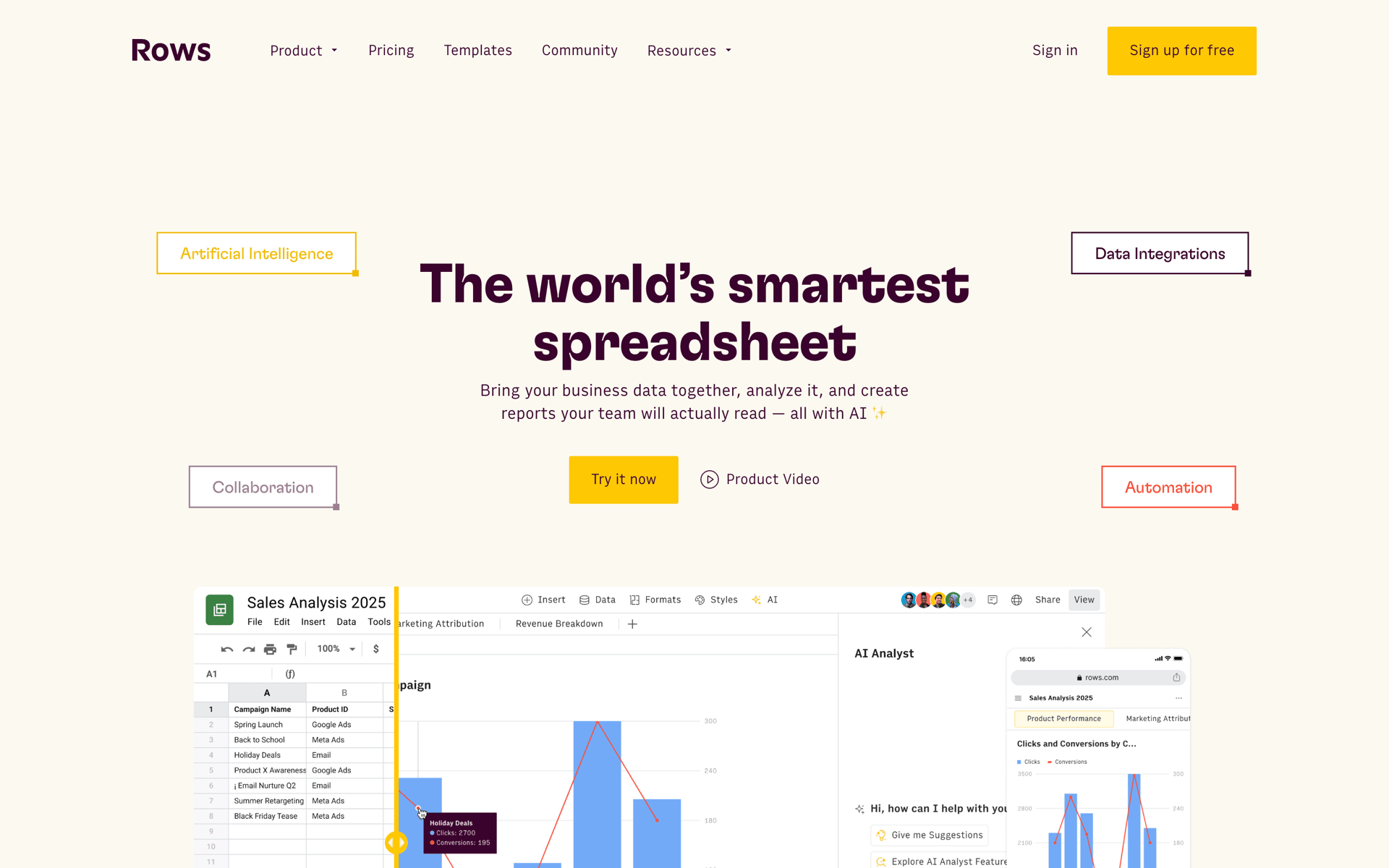 Rows Web AI interface screenshot 1