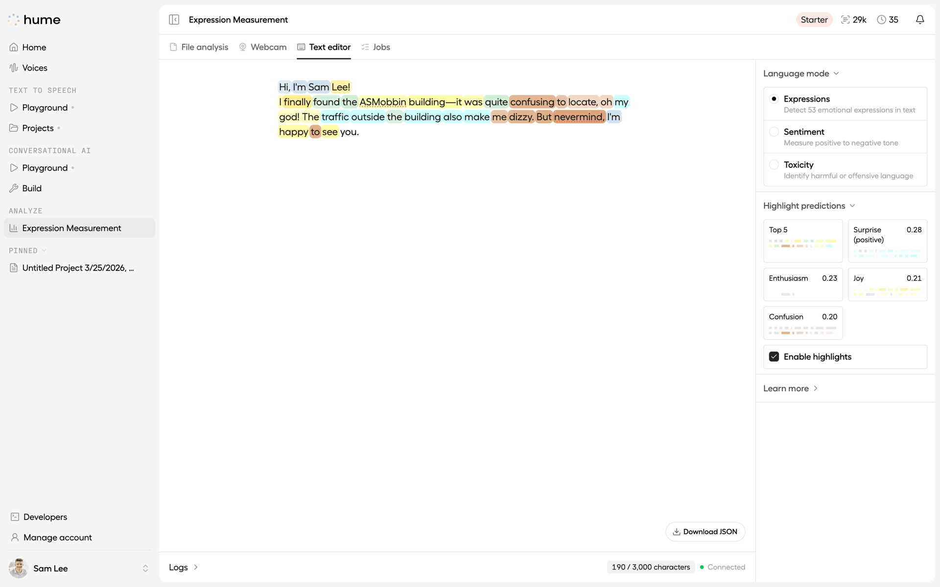 Hume AI Web emotion recognition interface screenshot 17