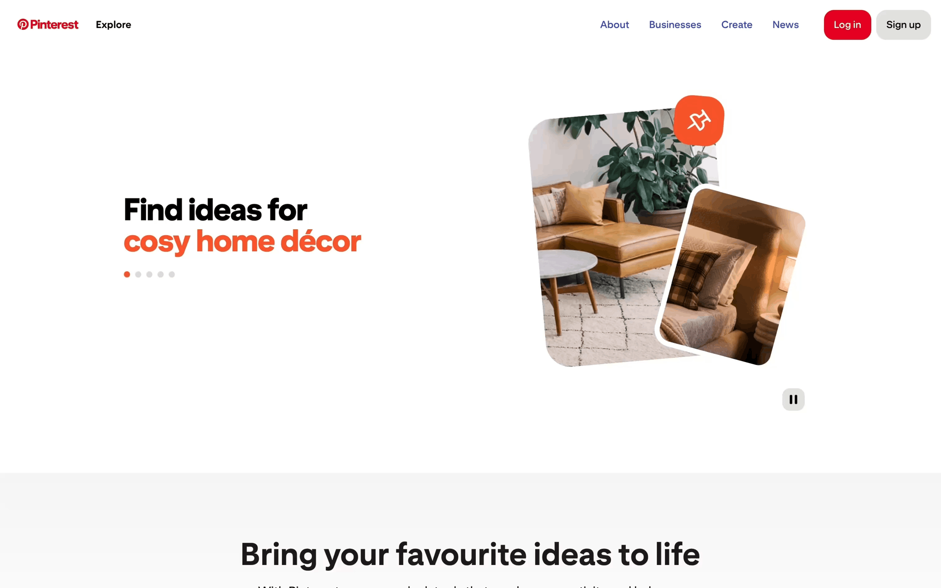 Onboarding on Pinterest (web) screen 1