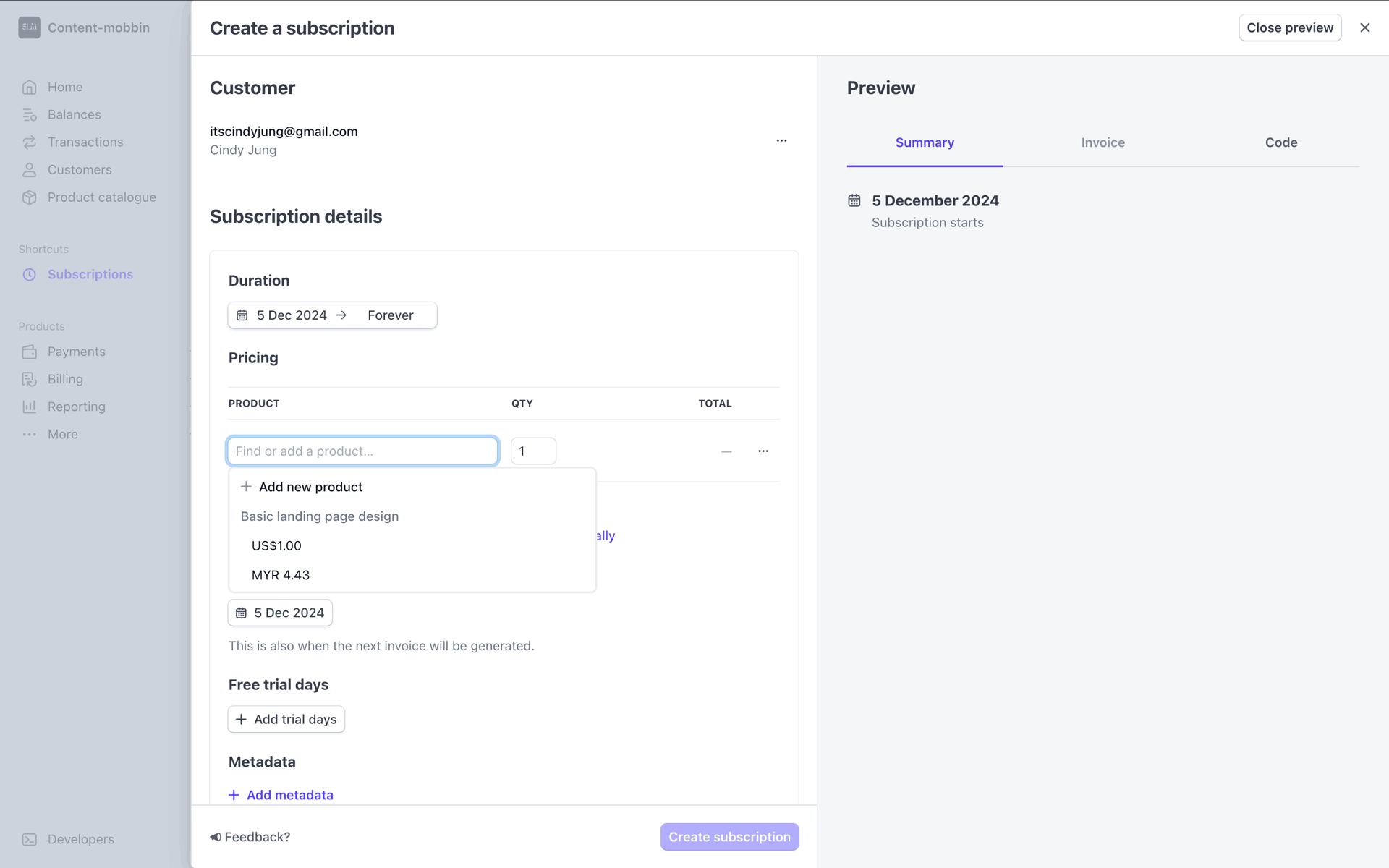Stripe Web Business interface screenshot 10