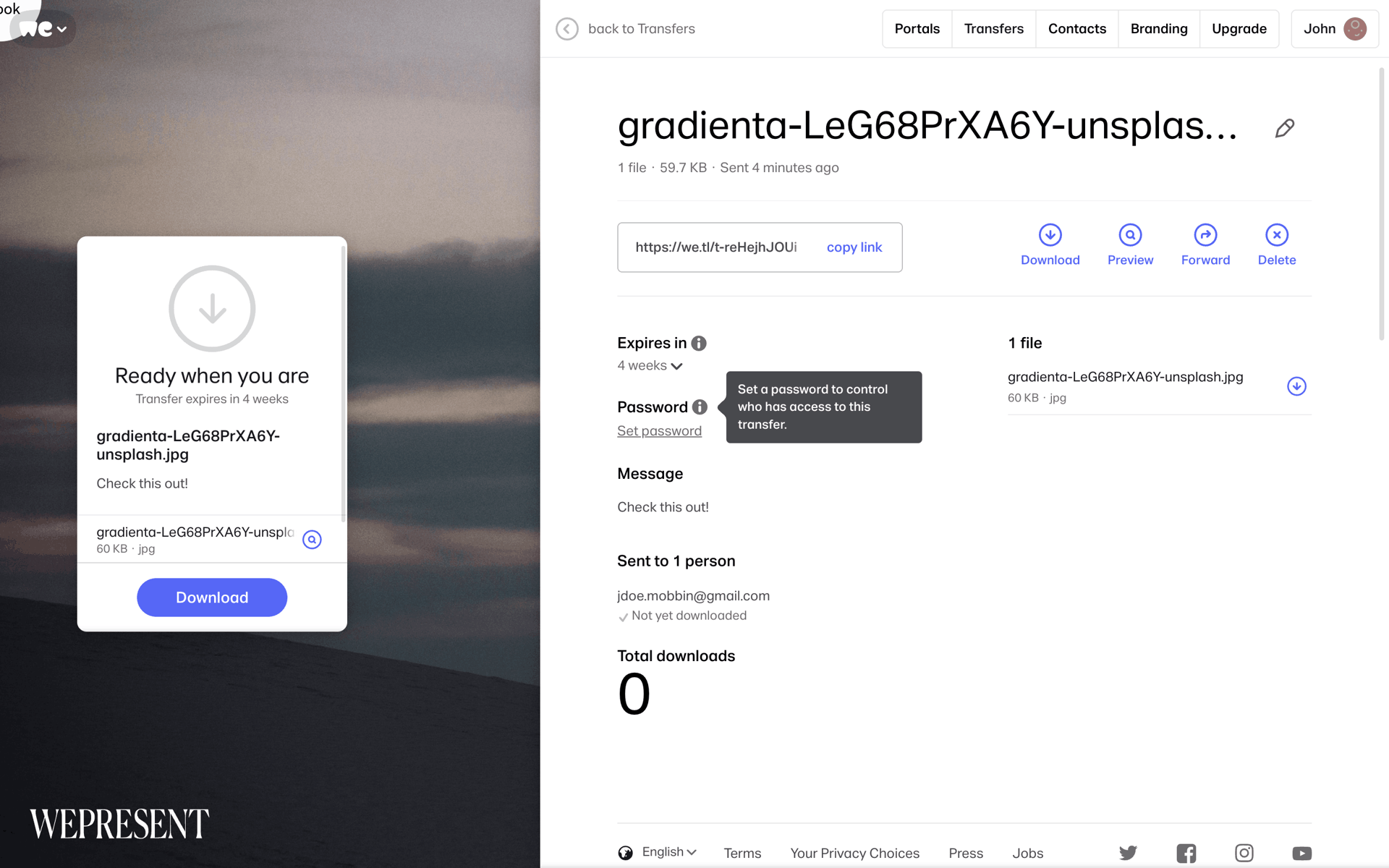 WeTransfer Web Productivity interface screenshot 12