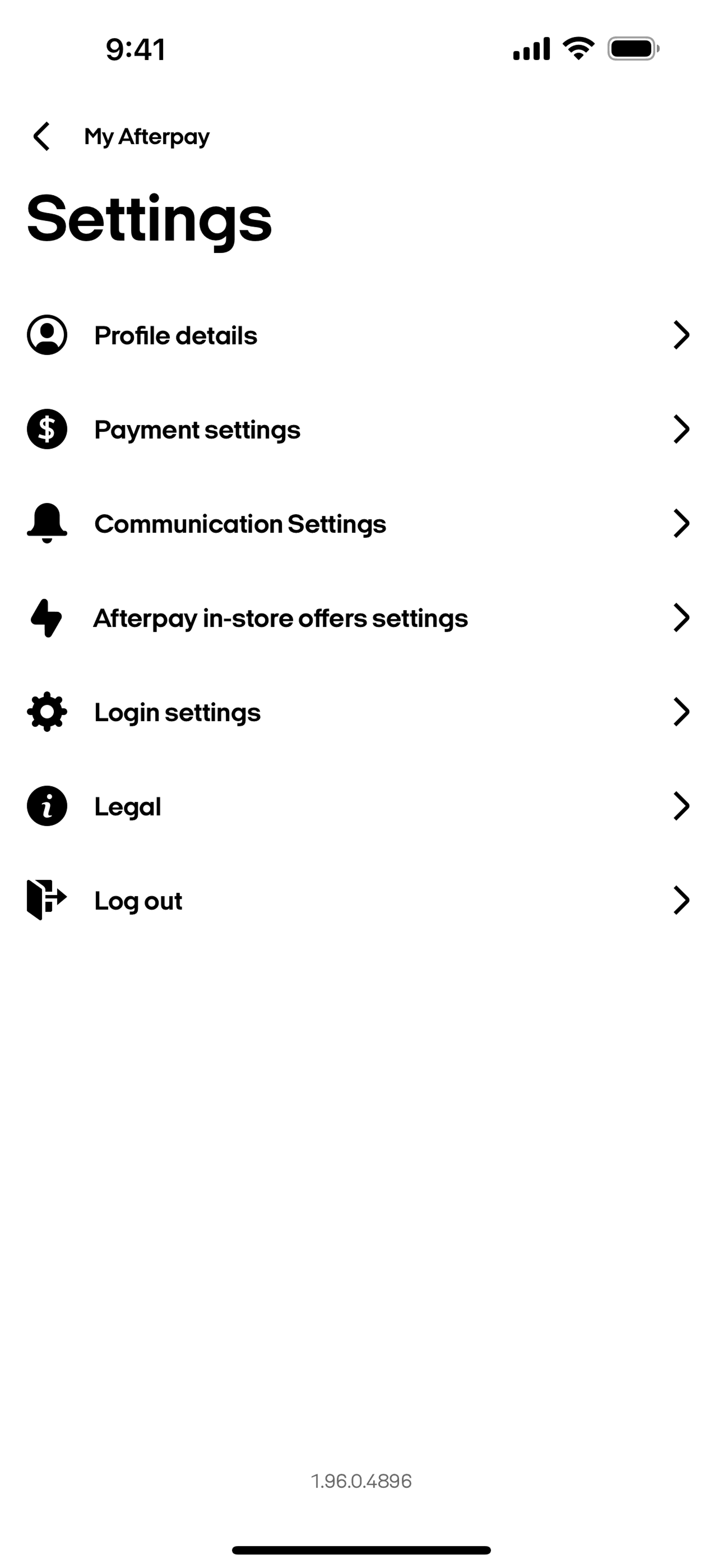 Afterpay iOS Finance interface screenshot 7