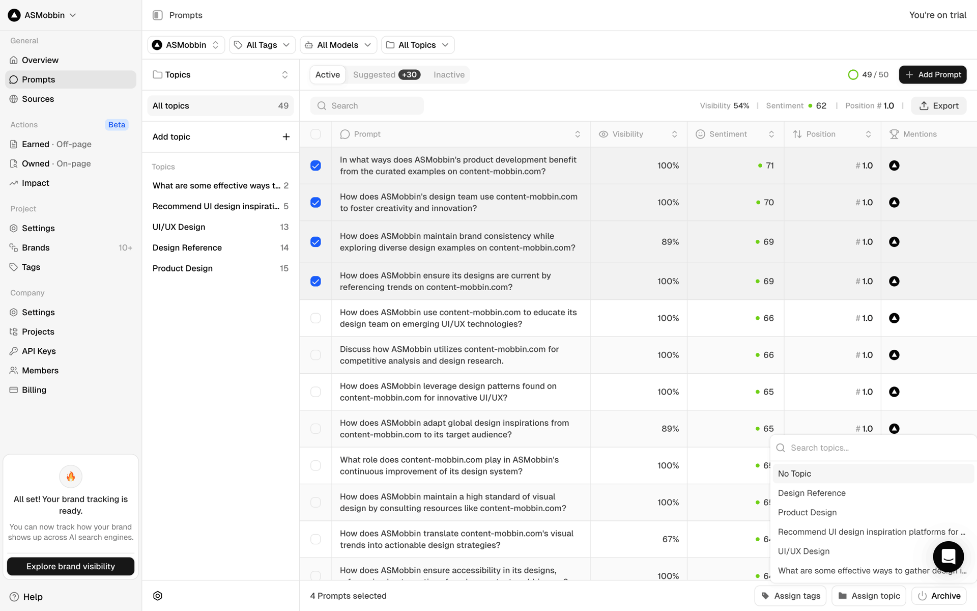 Peec AI Web Business interface screenshot 14