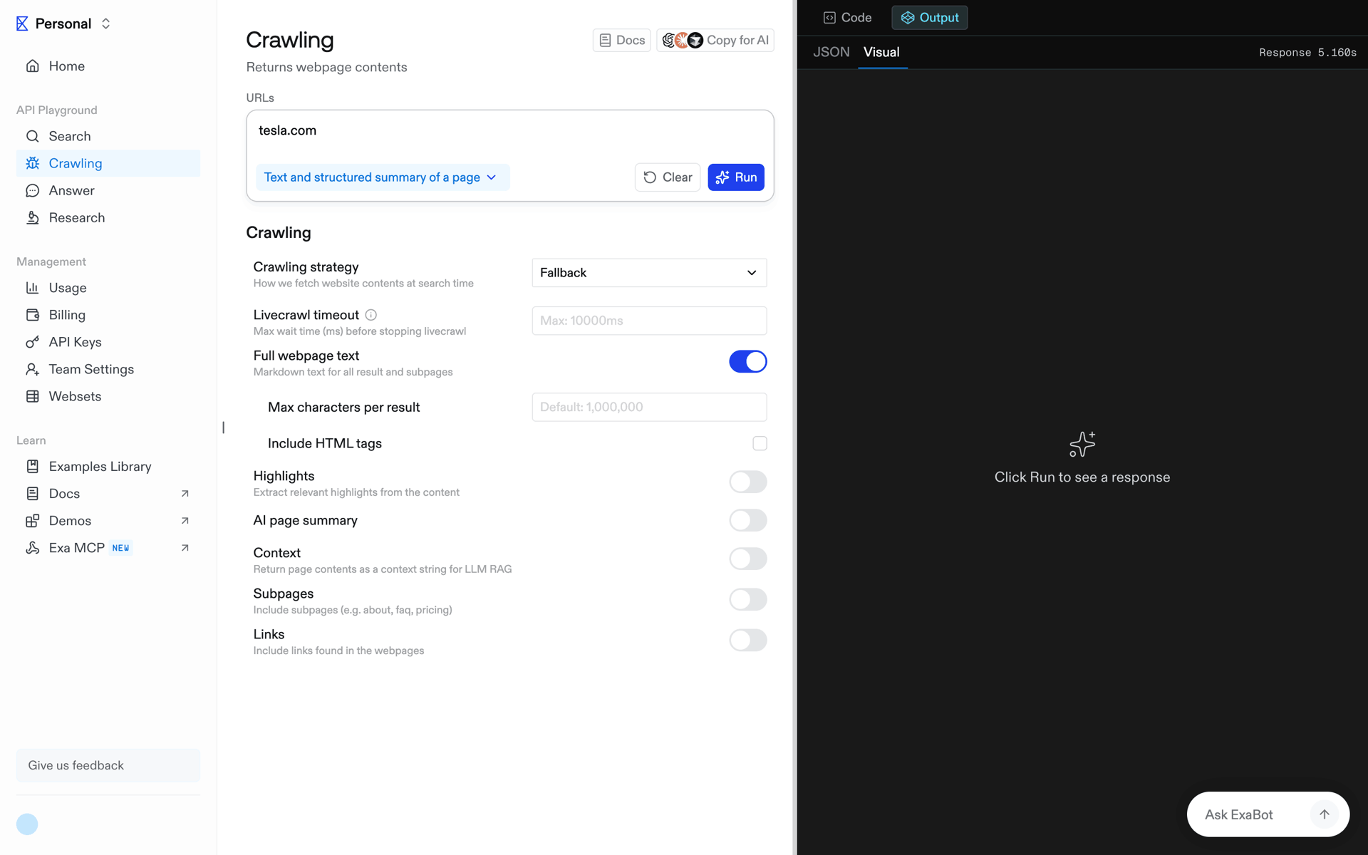 Exa Web Developer Tools interface screenshot 23