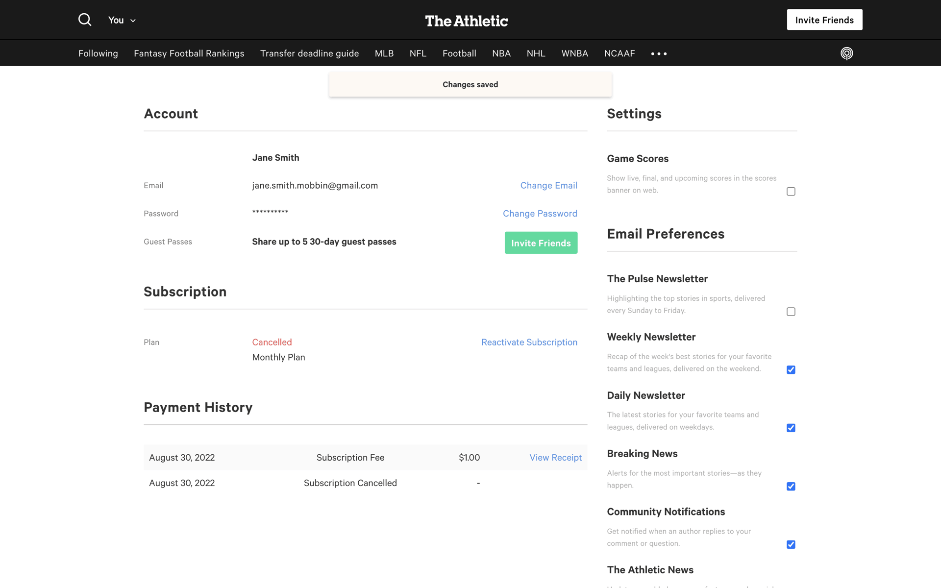 The Athletic Web Sports interface screenshot 22