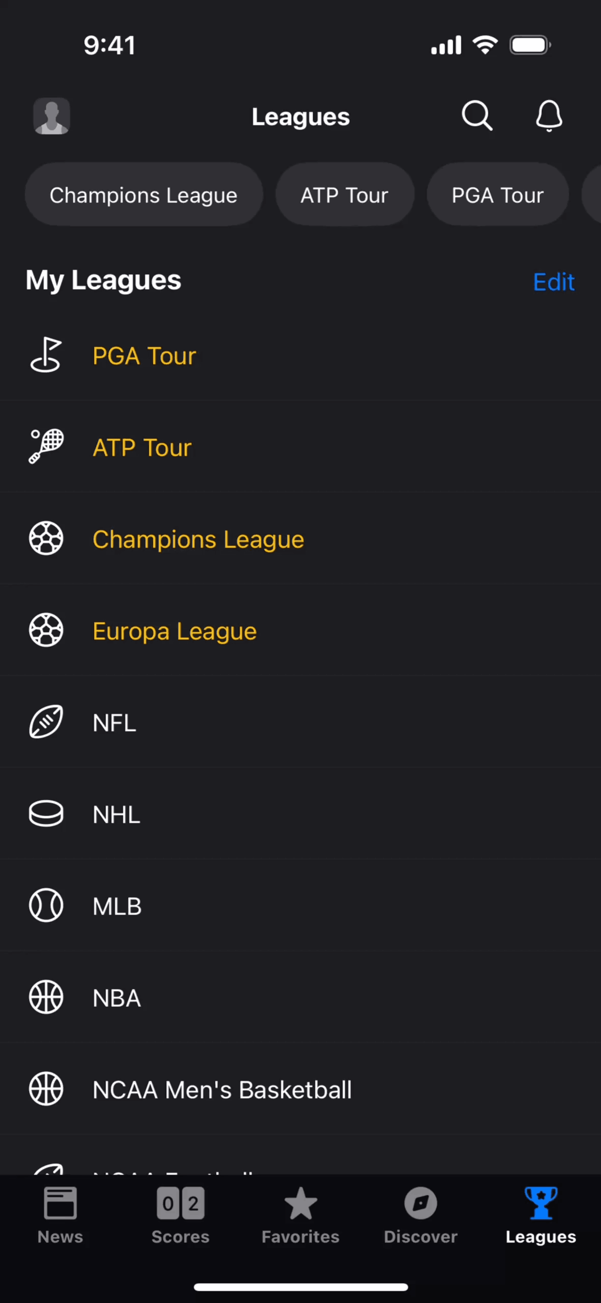 theScore iOS Sports interface screenshot 2