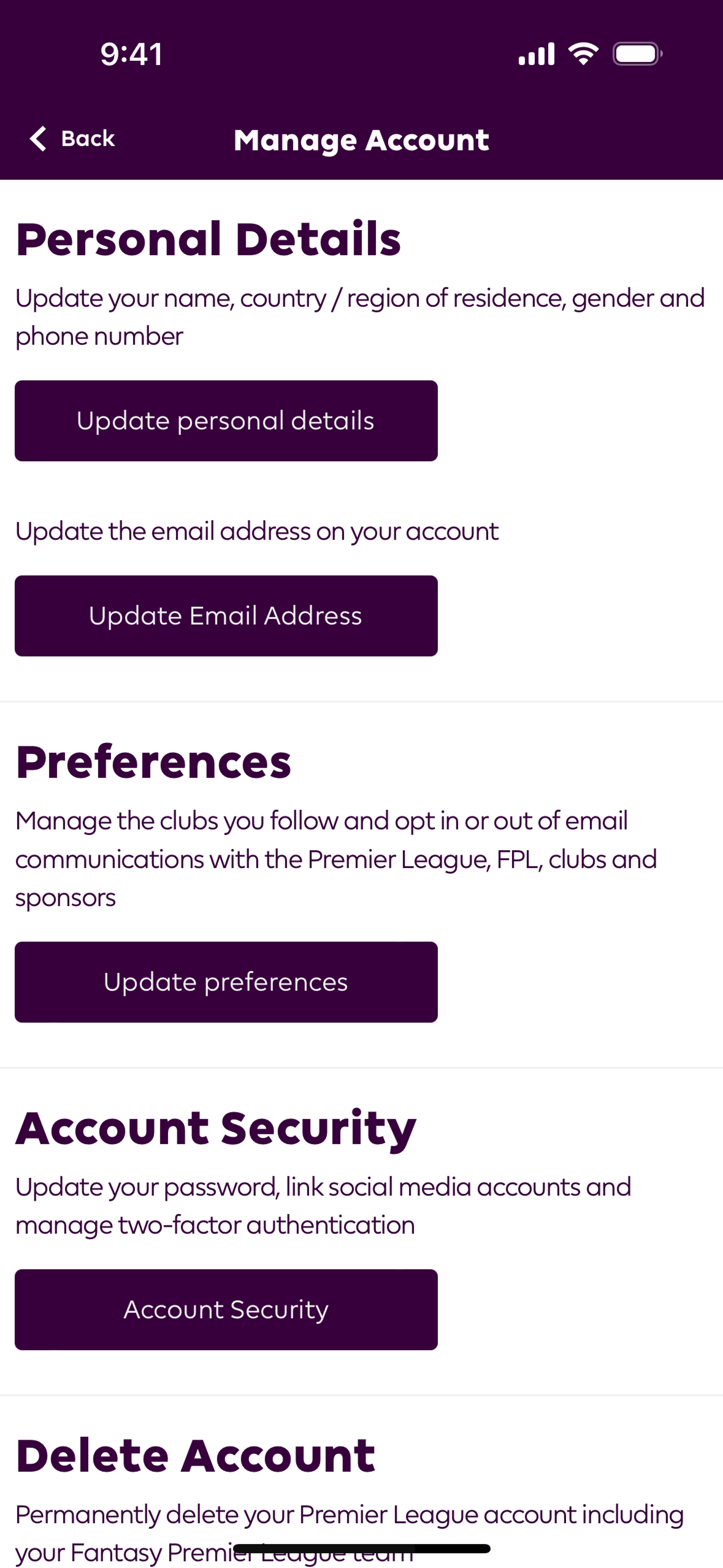 Premier League iOS Sports interface screenshot 22