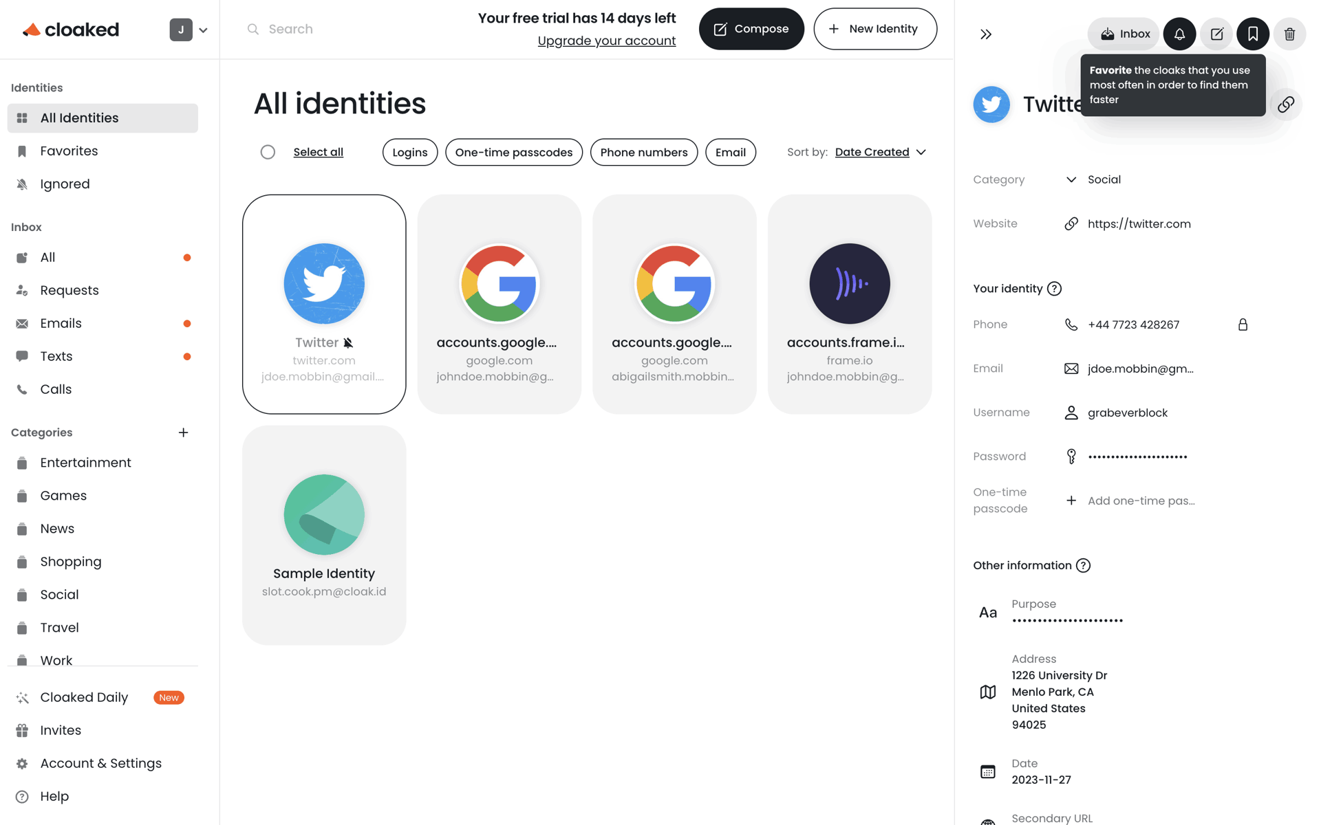 Cloaked Web Productivity interface screenshot 14