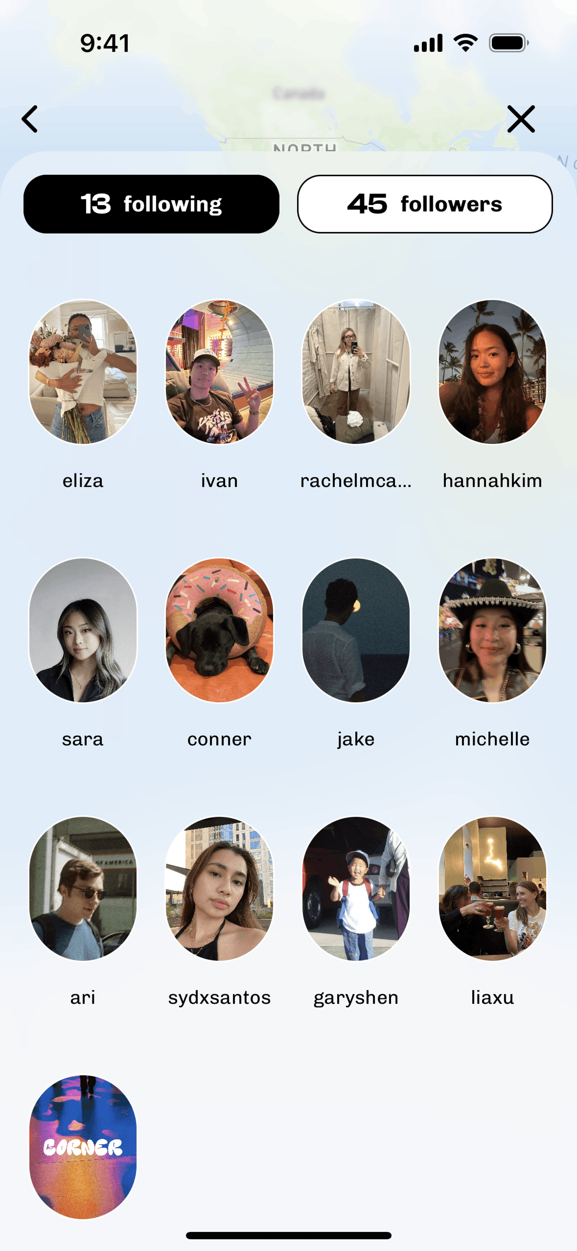 Corner iOS Social Networking interface screenshot 8