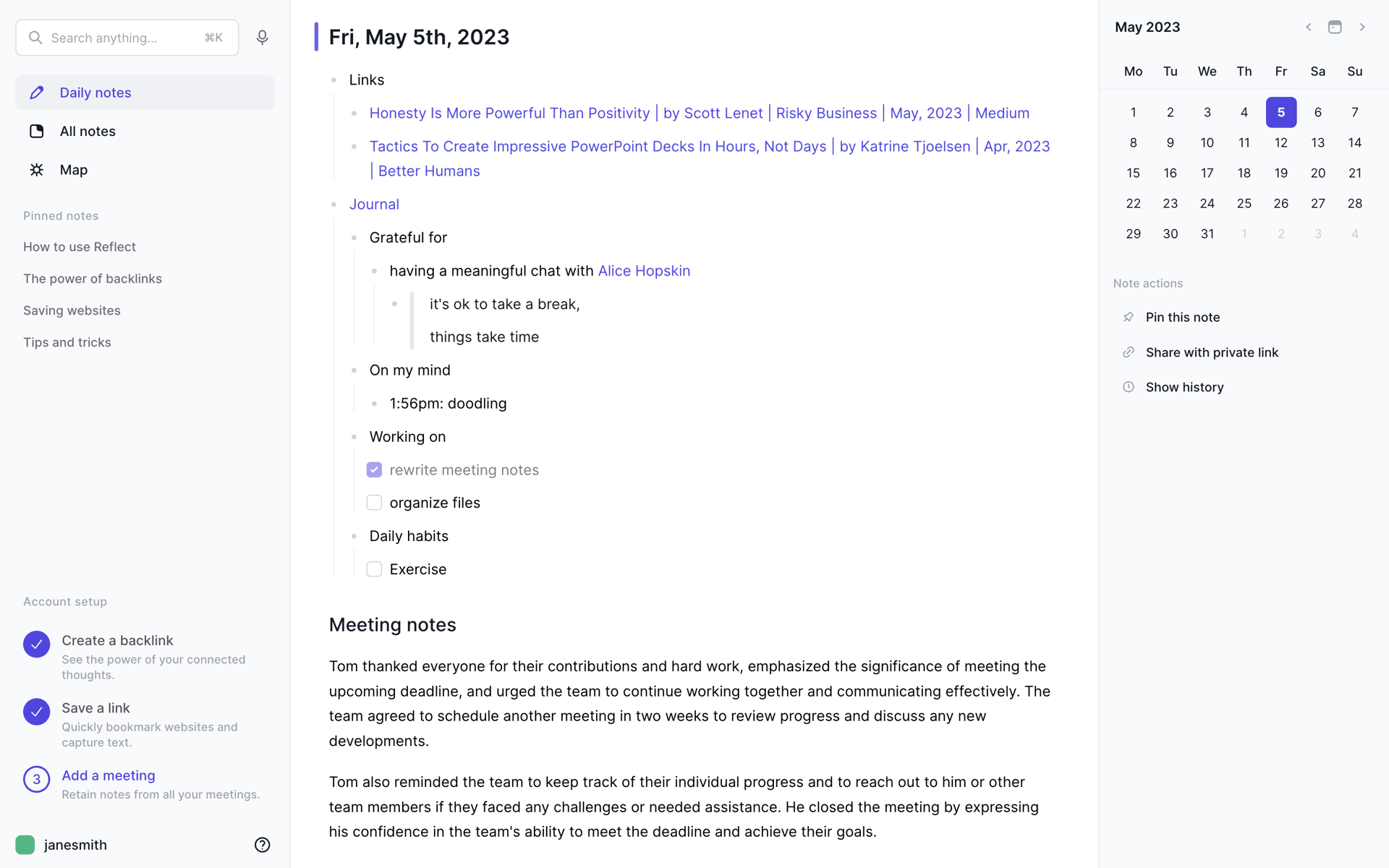 Reflect Web AI interface screenshot 4