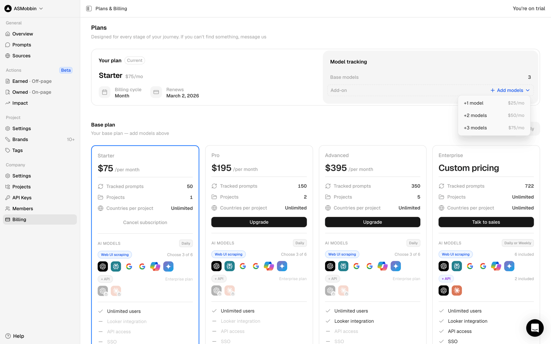 Peec AI Web Business interface screenshot 21